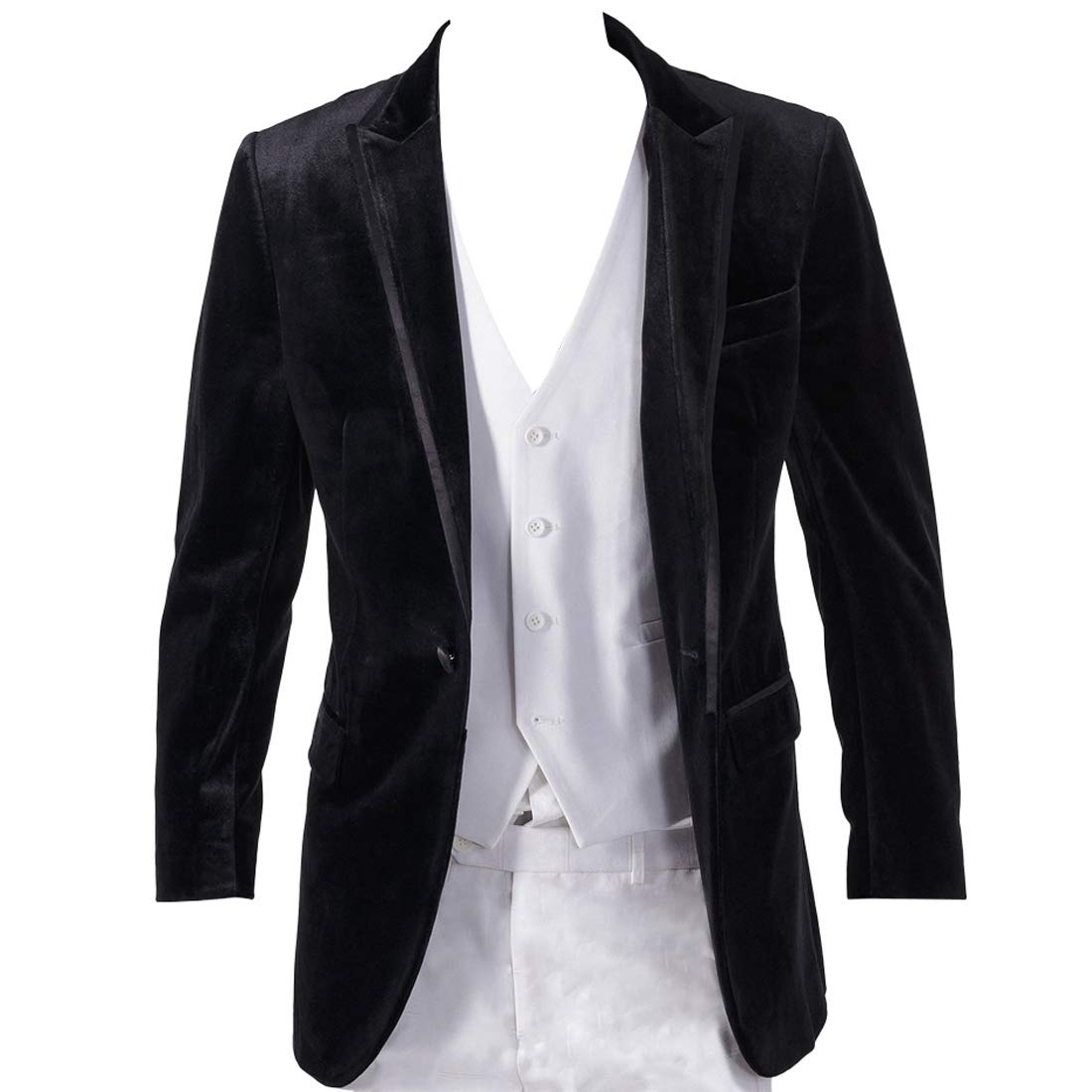 HBDesign Men's 3-Piece Slim Fit Suit Set - Black Jacket, White Vest & Pants for Wedding, Business & Formal Events | 2-Button Modern Fit Suit for Professional and Special Occasions