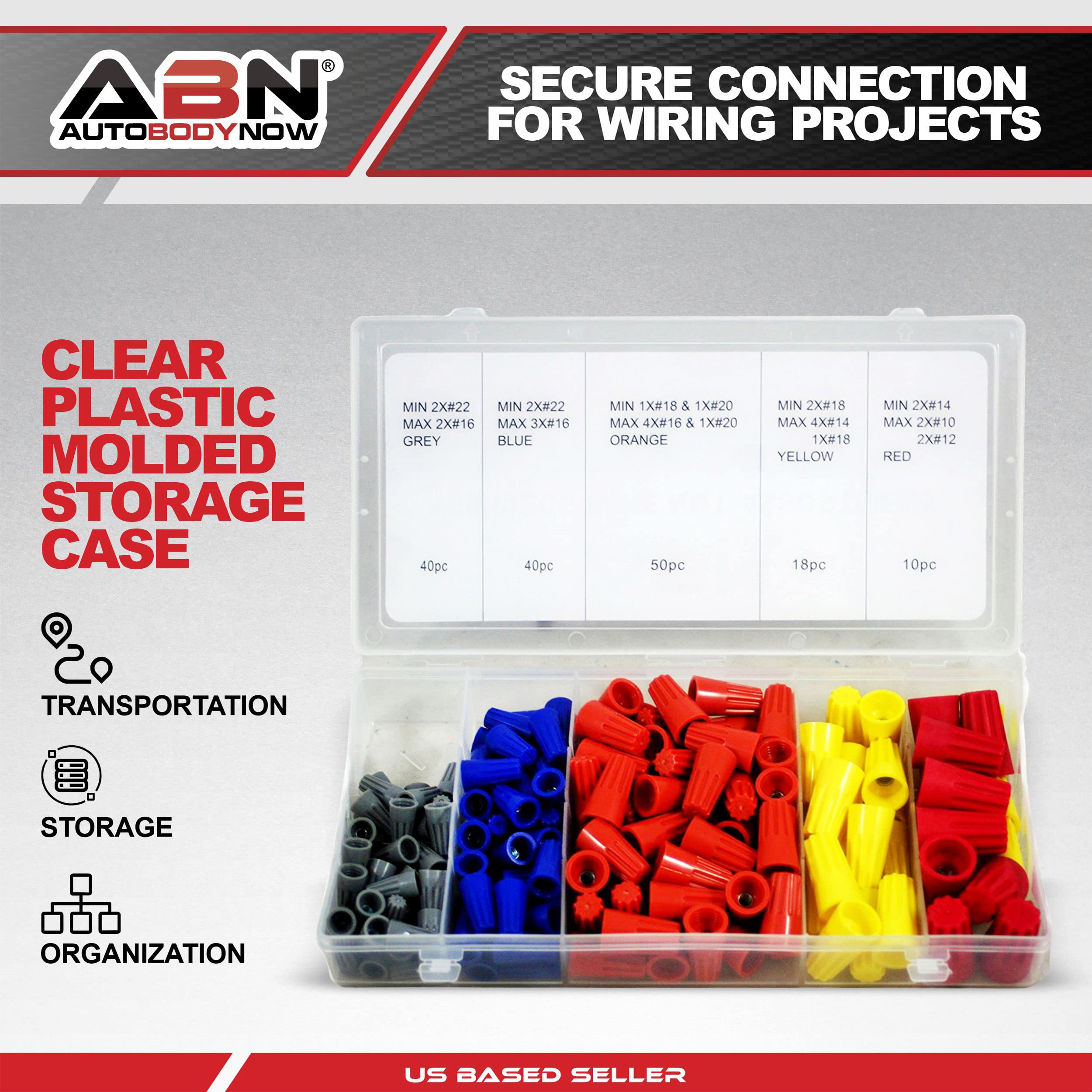 ABN 158-Piece Assorted Plastic Wire Connectors Set - Electrical Wire Caps for Rewiring, Splicing & DIY Projects - Ideal for Home Electrical Repairs, Automotive Wiring & Appliance Maintenance