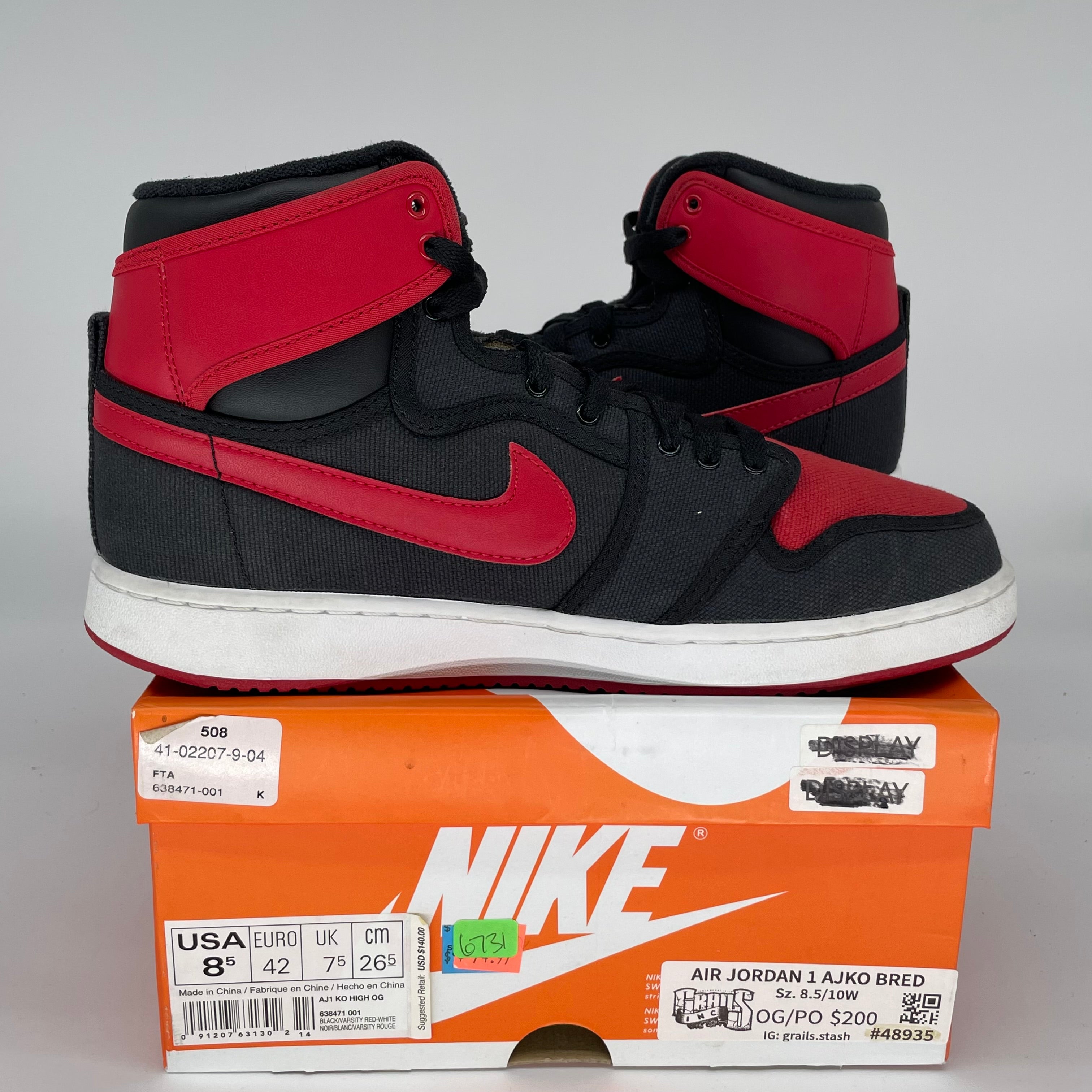 Original Air Jordan 1 AJKO Bred Men's Basketball Shoes Size 8.5 (638471-001) - Retro Style Sneakers for Casual Wear & Street Fashion