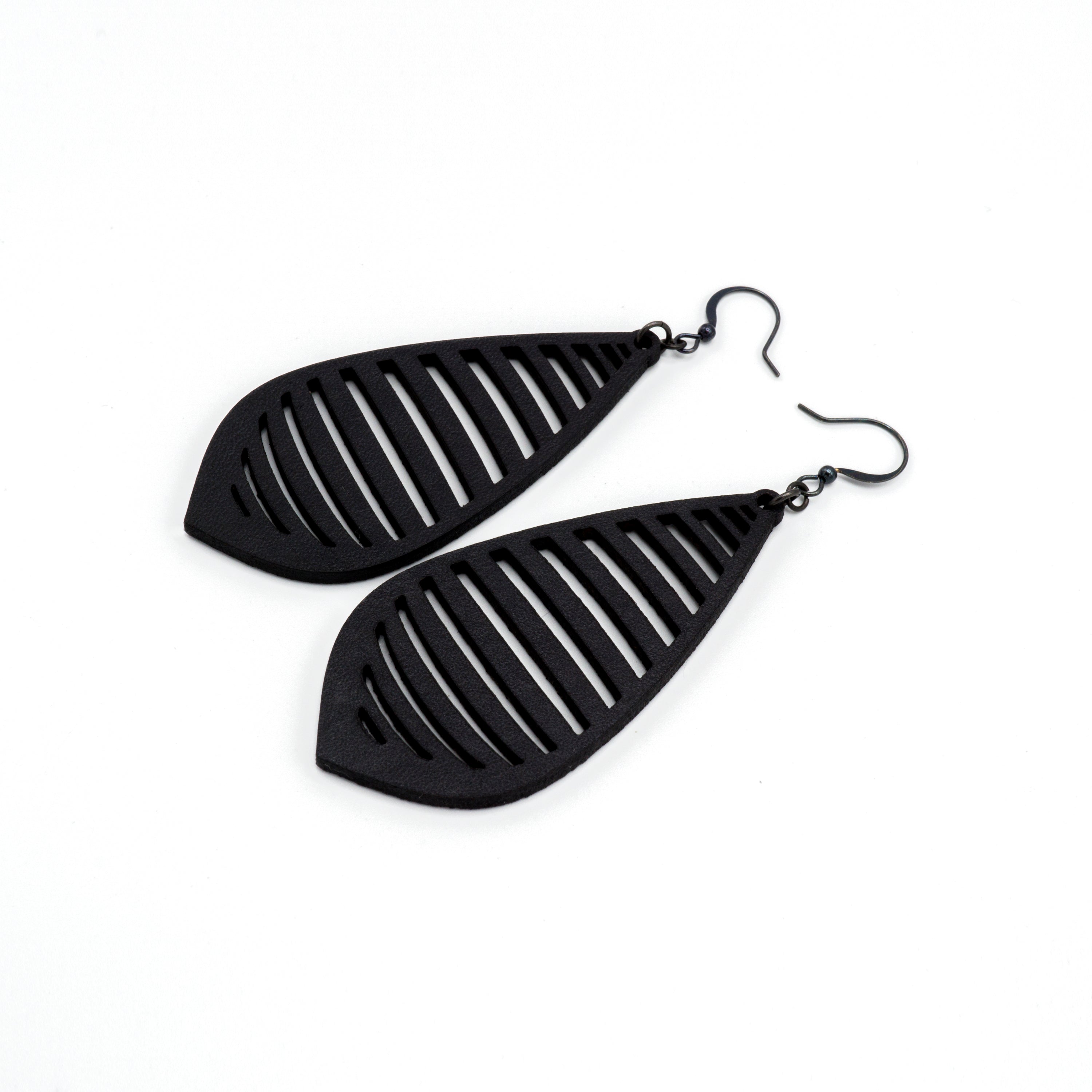 Gem Point 12 [L] Black Leather Earrings for Women - Boho Chic Handmade Dangle Earrings for Casual Wear, Parties & Special Occasions