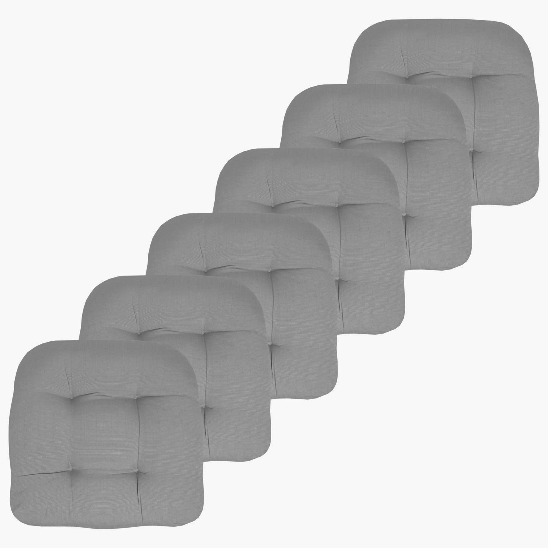 Premium Outdoor Chair Cushions 19x19 Inch - 6 Pack Thick Tufted Patio Seat Covers with Comfortable Fiber Fill - Waterproof & UV Resistant for Garden, Poolside, Deck, and Porch Furniture - Silver Gray