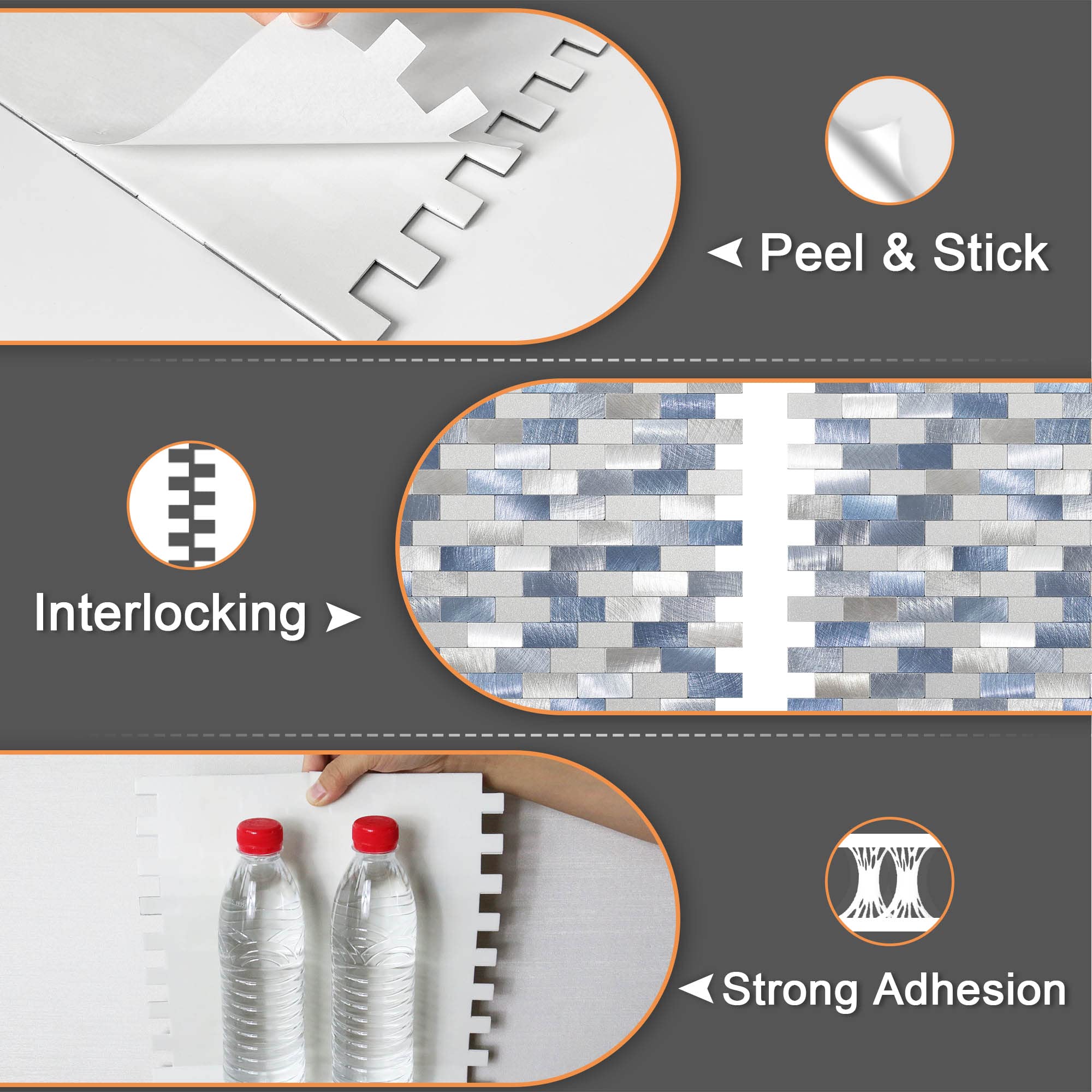 VAOVI Peel and Stick Backsplash Tiles - Waterproof Self-Adhesive Wall Stickers for Kitchen & Bathroom (5 Tiles, Blue) | Easy DIY Home Decor for Backsplashes, Accent Walls & Rental Upgrades