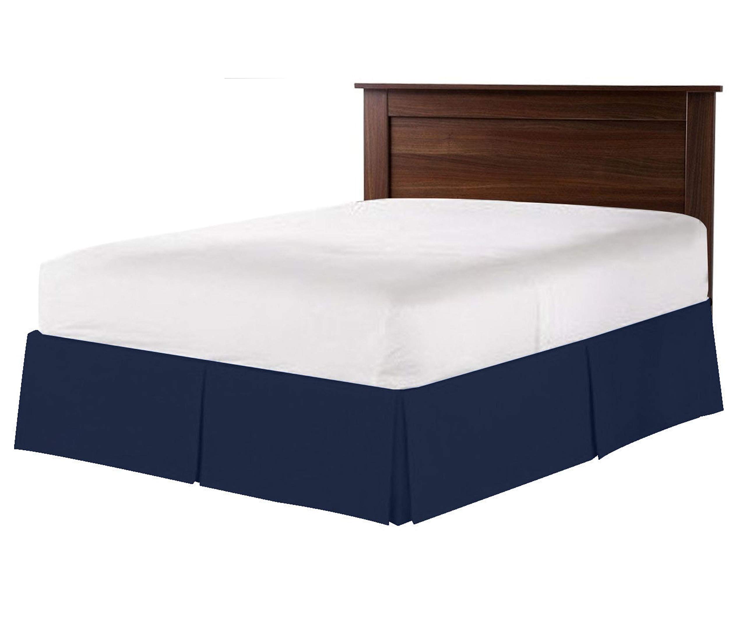 Premium 100% Egyptian Cotton 800 TC Box Pleated Bed Skirt - Queen XL Size with 10 Inch Drop - Navy Blue Split Corner Dust Ruffle for Luxury Bedroom Decor | Perfect for Guest Rooms, Master Suites & Hotel Style Bedding