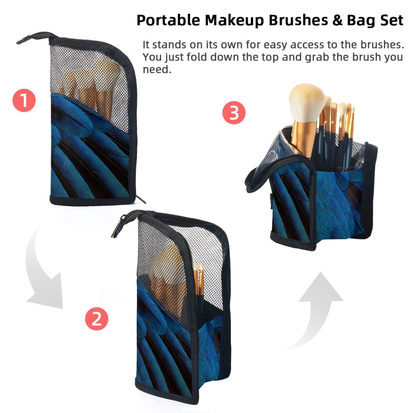 Premium 12-Piece Makeup Brush Organizer Bag with Eagle Feather Texture - Portable Cosmetic Brush Holder Case for Travel & Professional Makeup Artists