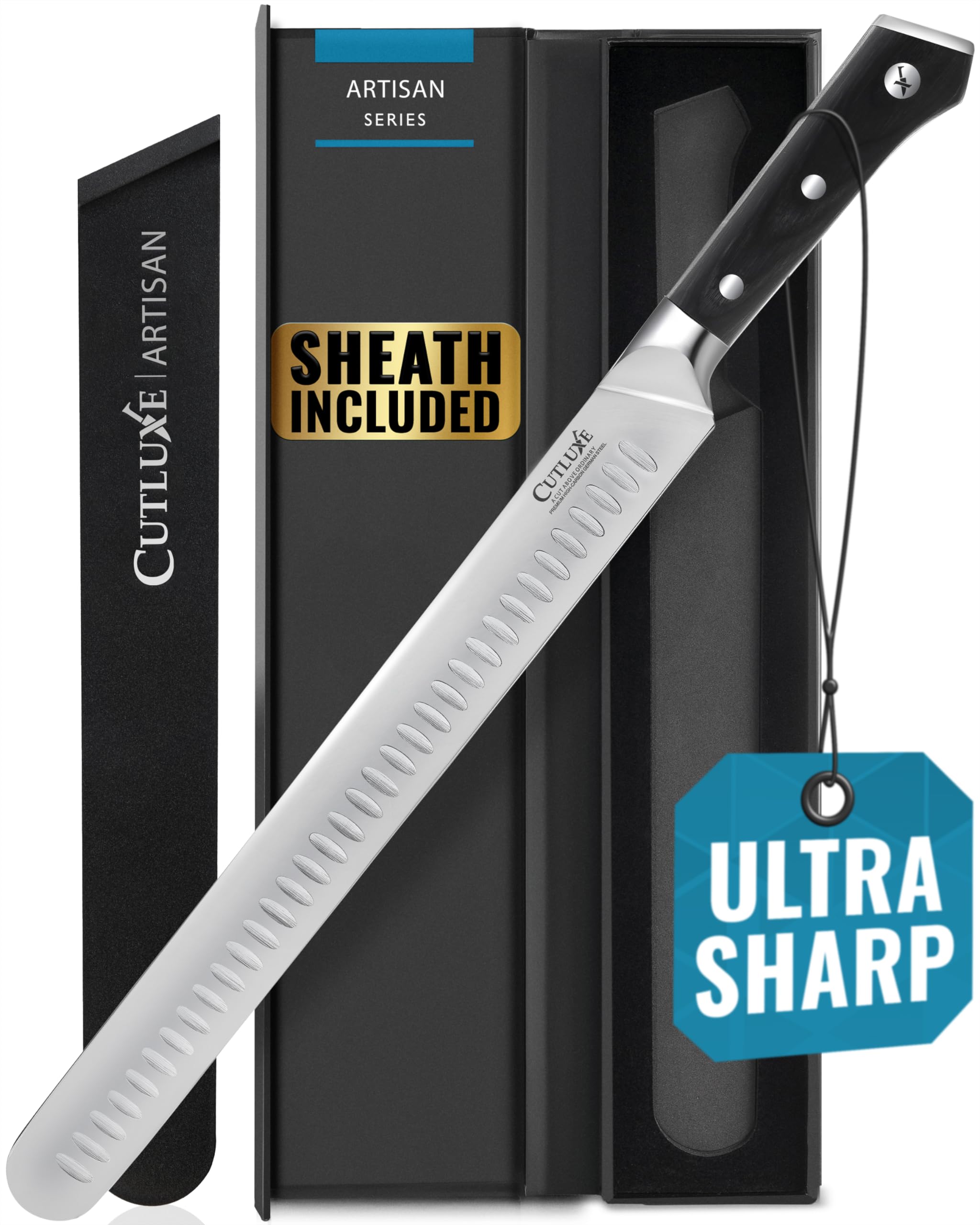 Cutluxe Professional Slicing & Carving Knife - High Carbon German Steel Boning & Utility Knife with Full Tang & Razor Sharp Edge - Ergonomic Handle Design for Chefs & Home Cooks - Perfect for Meat Cutting, Butchering & Food Preparation