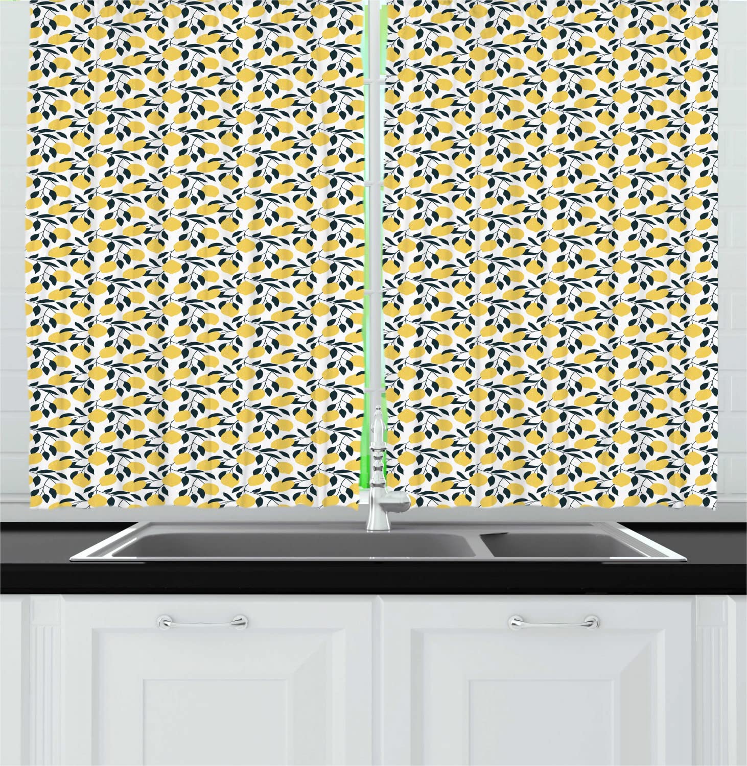 Ambesonne Lemon Print Kitchen Curtains - 2 Panels Set with Rod Pocket, 55