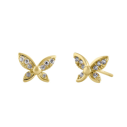 14K Yellow Gold Flower Butterfly CZ Stud Earrings for Women - Elegant Cubic Zirconia Jewelry Gift for Birthday, Anniversary & Everyday Wear