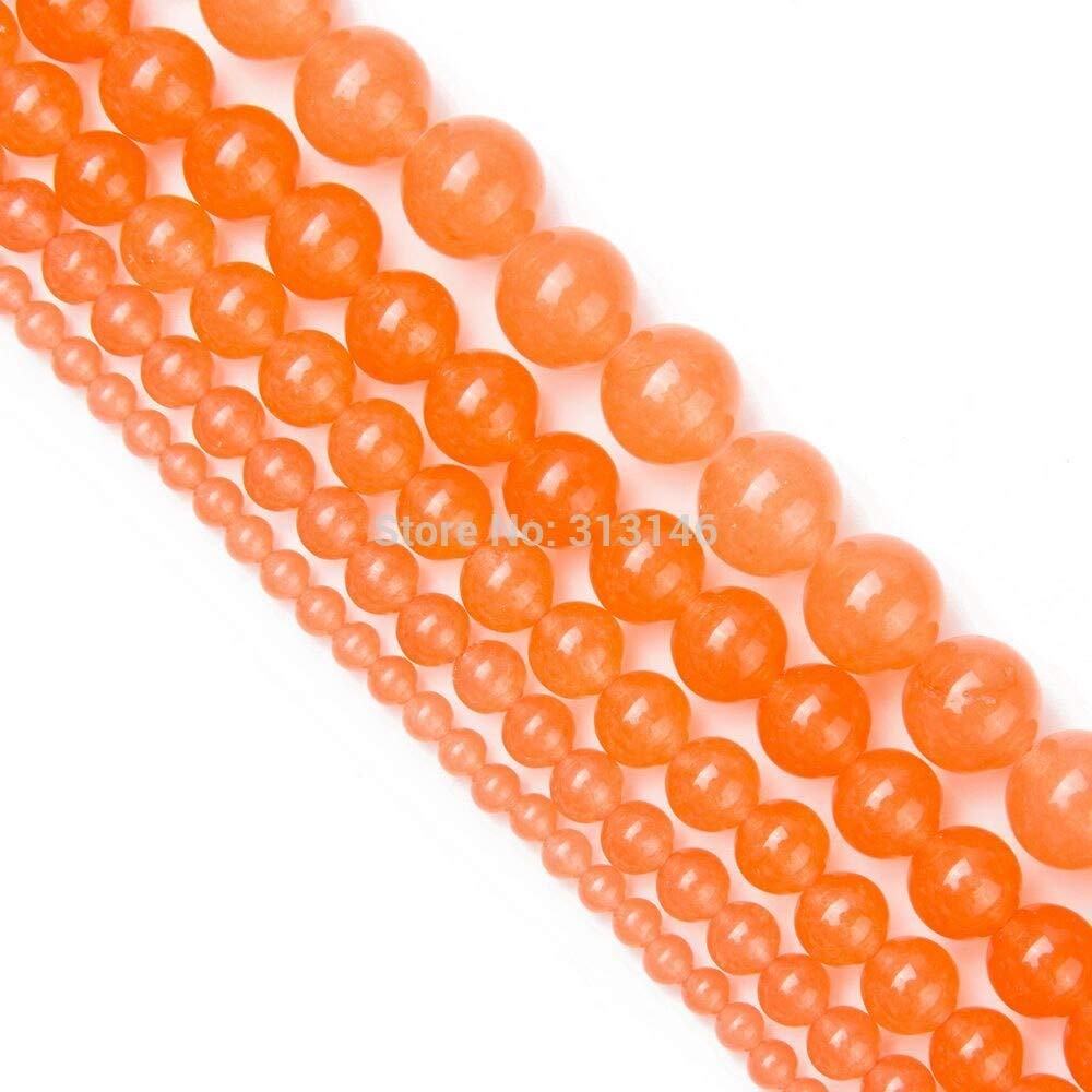 15 Colors Natural Round Semi-Precious Chalcedony Gemstone Beads - 6mm Loose DIY Jewelry Making Beads (Orange, 63 Pcs/15