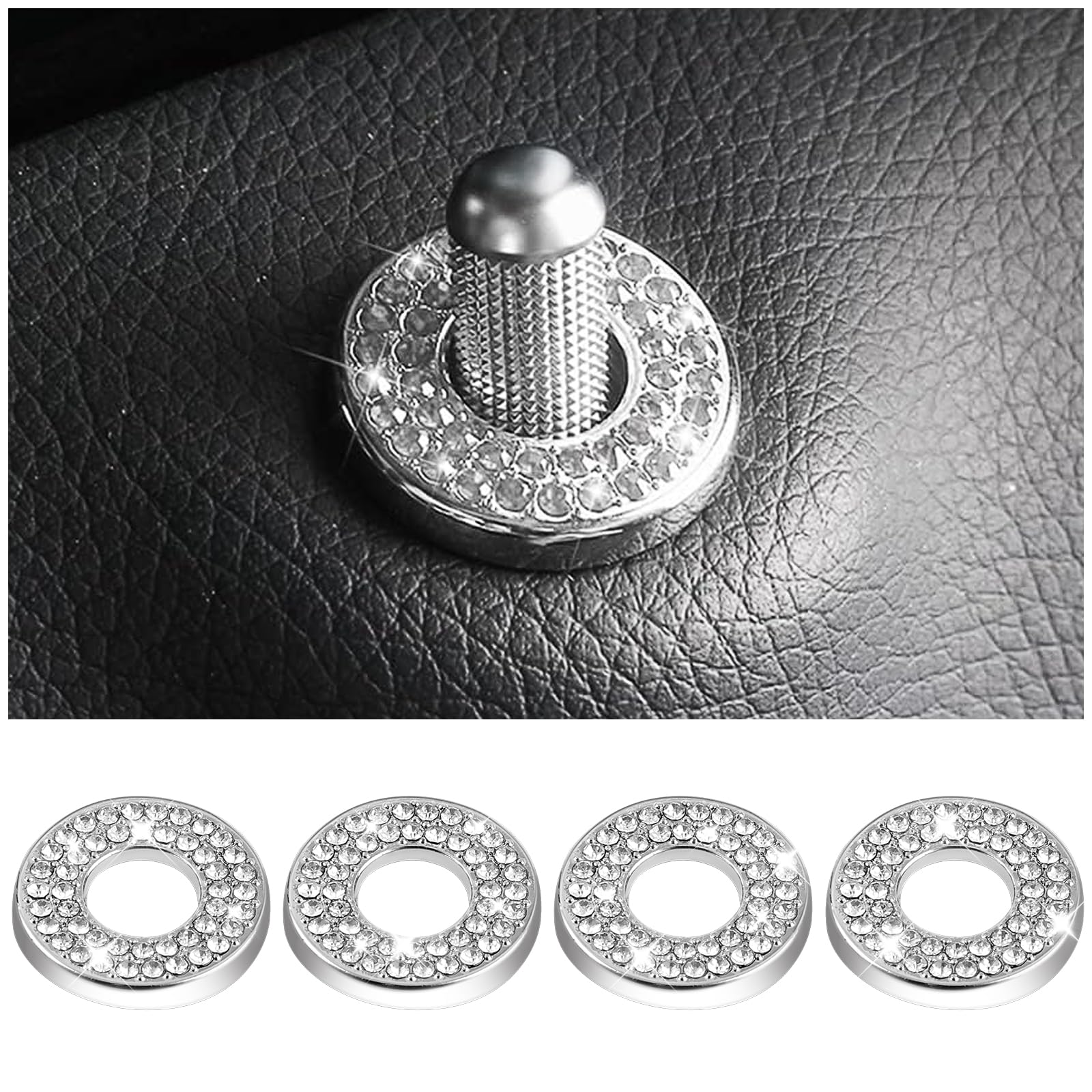 4PCS Car Door Lock Cover - Bling Rhinestone Stickers for Women & Girls | Universal Interior Decor for Vehicle Door Lock Pull Rod Bolt | Enhance Your Car's Style & Elegance