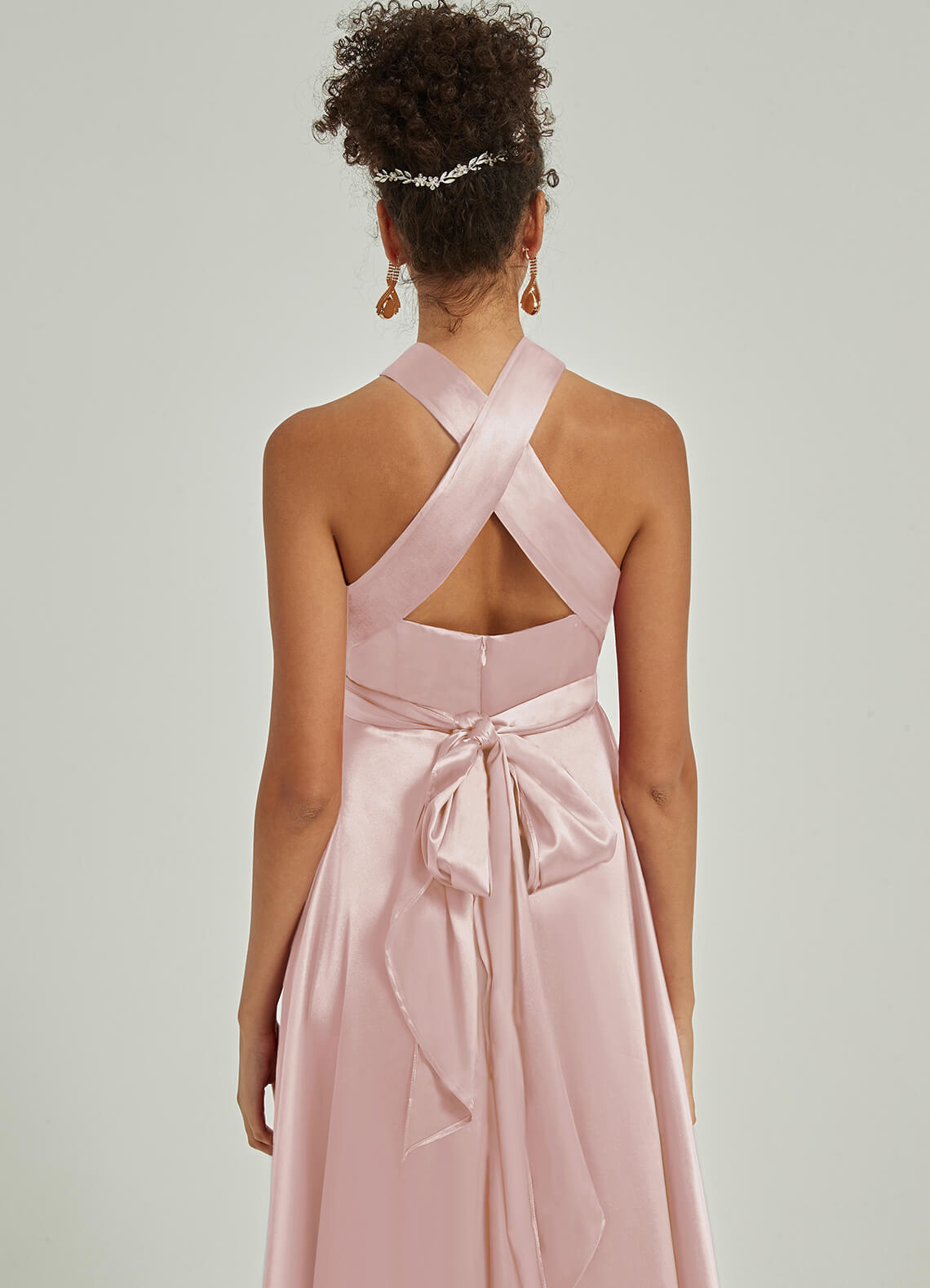 Blush Satin Convertible Bridesmaid Dress - Multi-Way Wrap A-Line Gown for Weddings, Prom & Formal Events | Adjustable Straps & Flowy Skirt