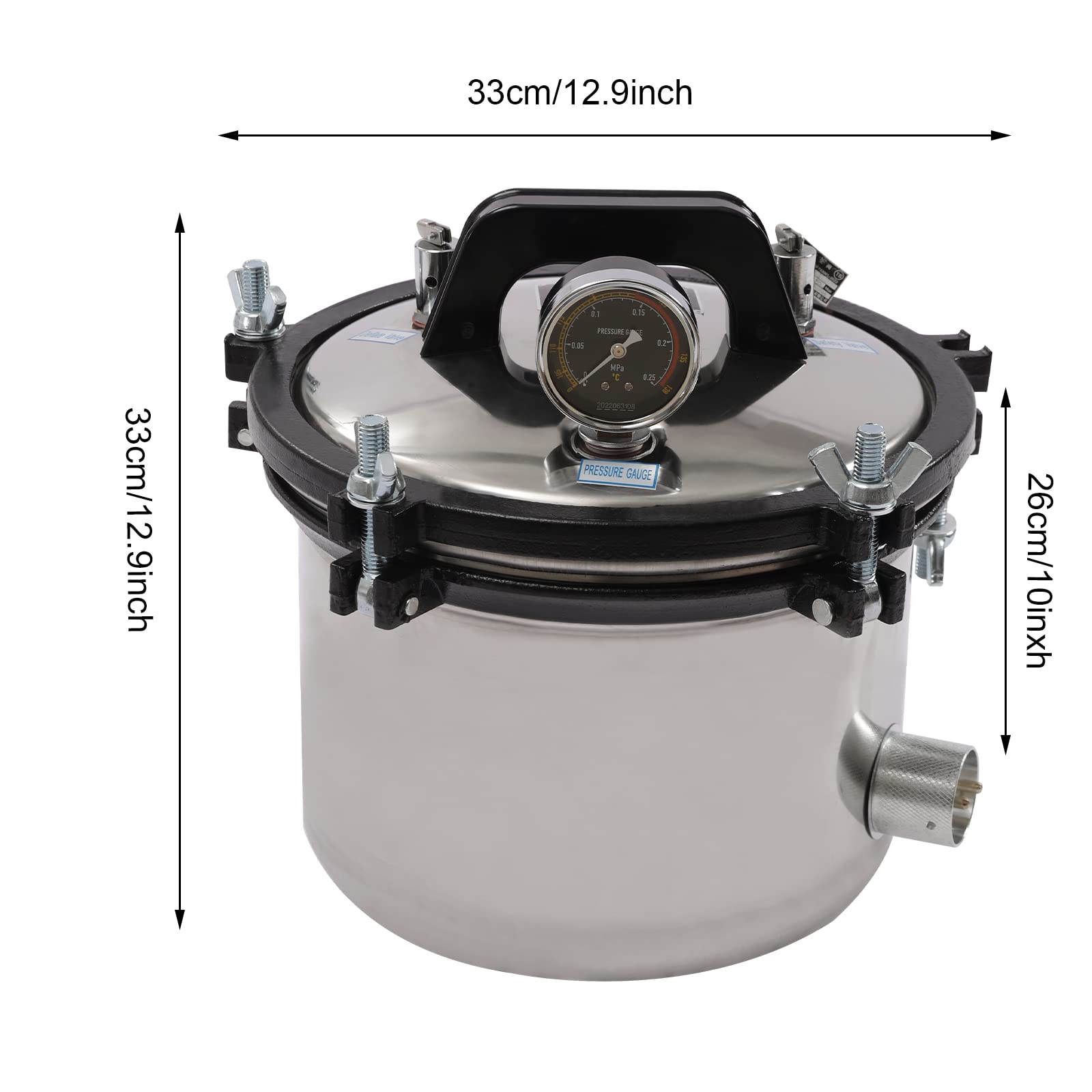 Portable 8L Steam Autoclave Sterilizer - 110V 1.2KW High Pressure Cleaning Machine with 264°F Temperature Control | Stainless Steel Lab & Home Sterilization Equipment for Medical Tools, Beauty Instruments & Baby Bottles