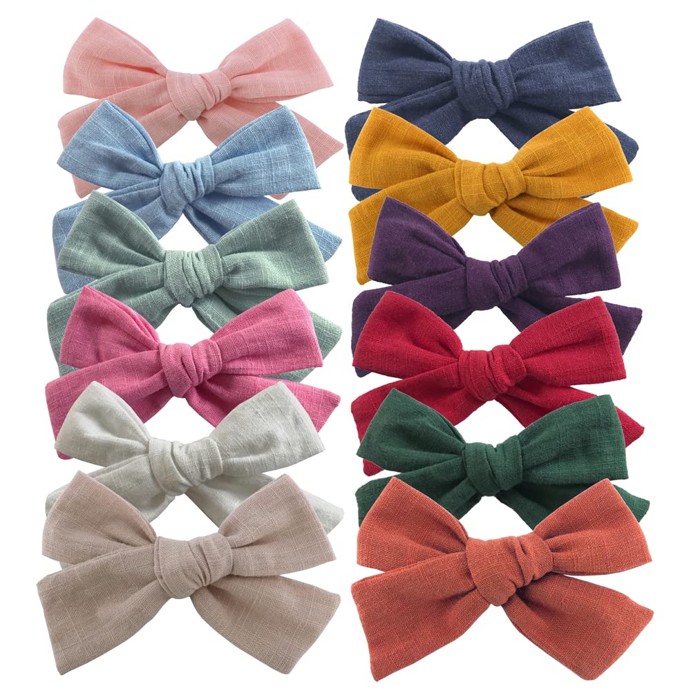12 PCS Baby Girls Hair Bows - Linen Alligator Clips for Infants & Toddlers - 4'' Knot Bow Hair Accessories for Kids - Perfect for Parties, Photography & Daily Styling