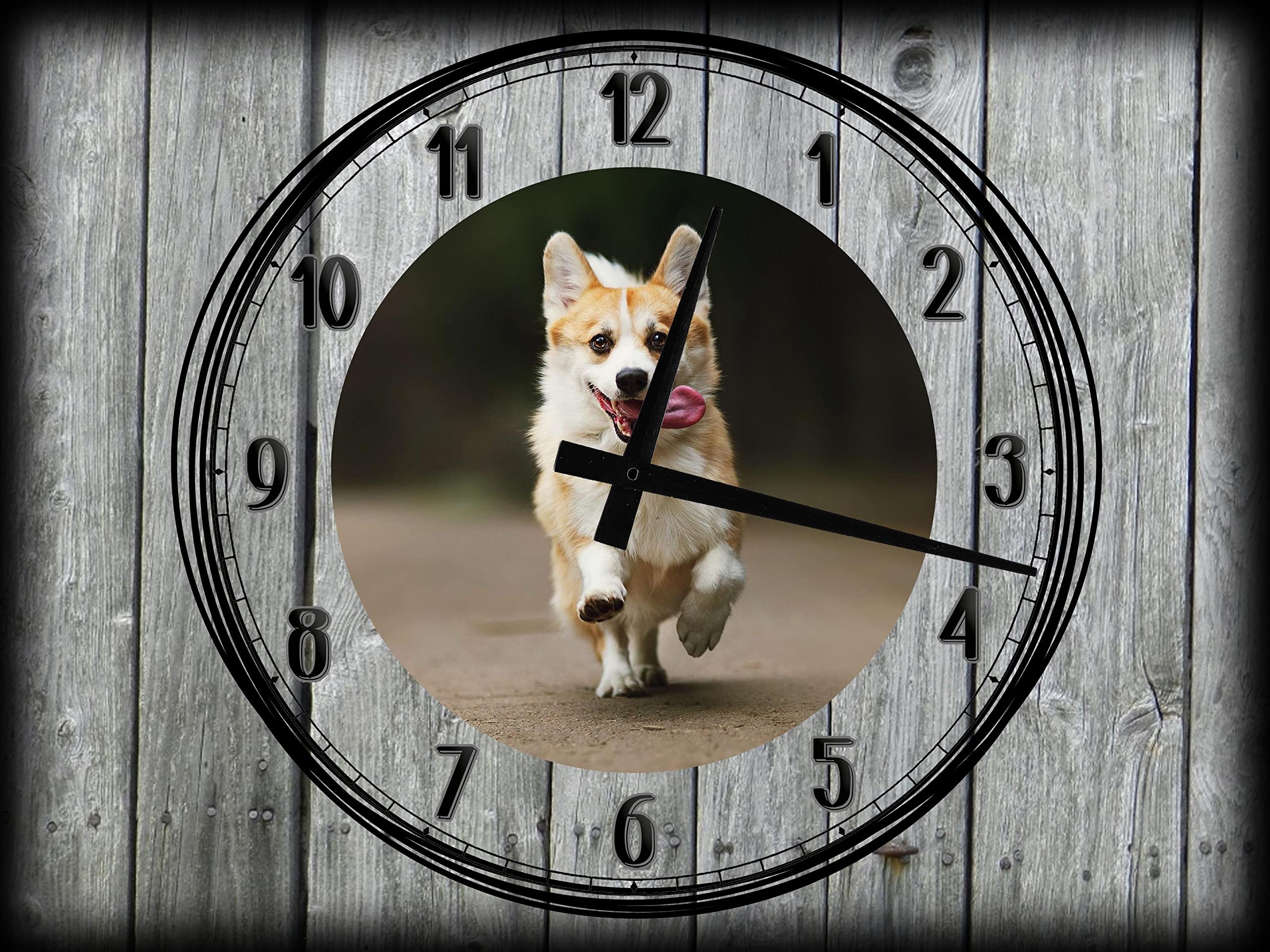 Large Corgi Wall Clock Canvas Art - 12 x 16 Inch Gray Cute Dog Wall Decor for Living Room, Bedroom & Office