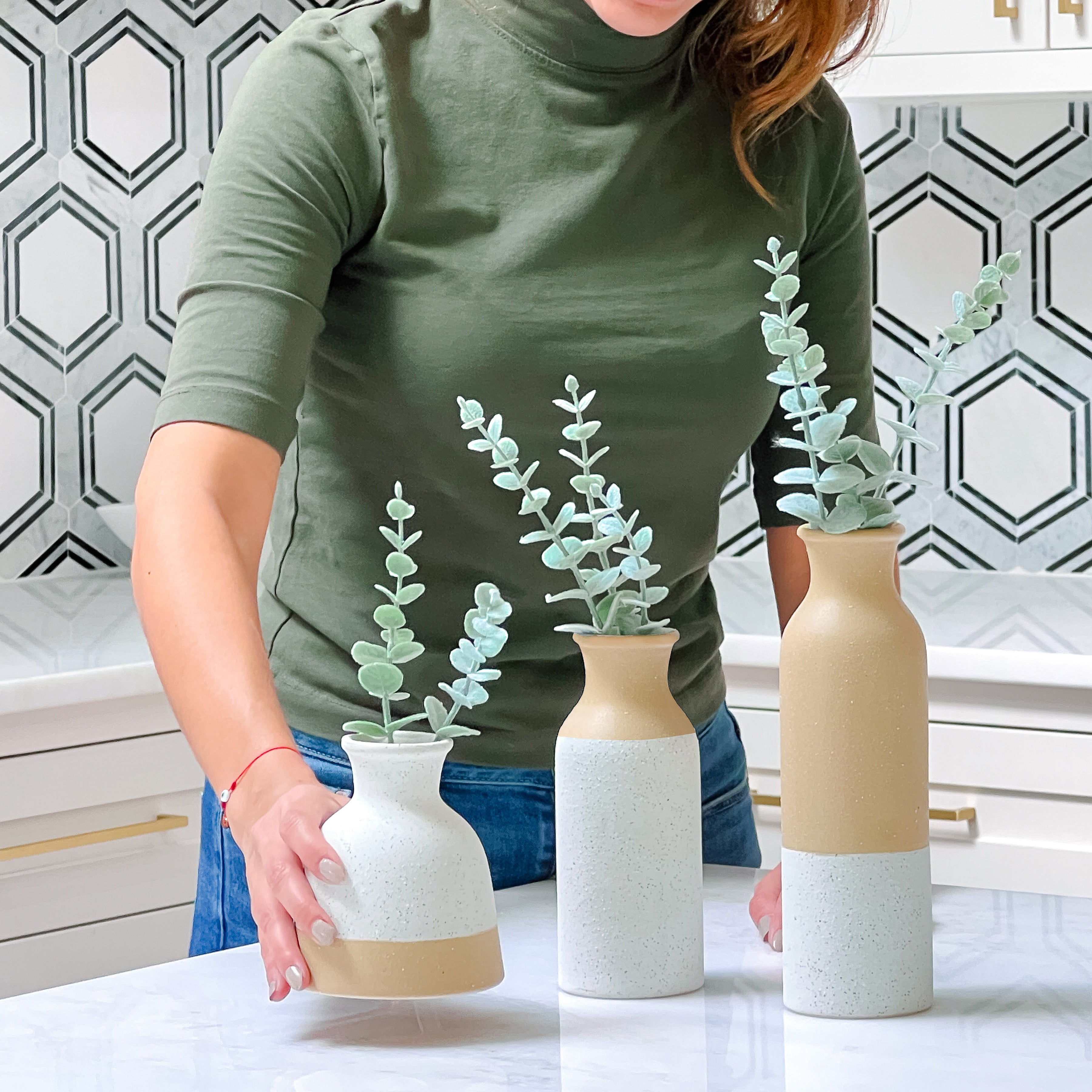 Modern Farmhouse Vase Set of 3 - Rustic Ceramic Flower Vases for Home Decor, Wedding Centerpieces & Farmhouse Style Interior Design