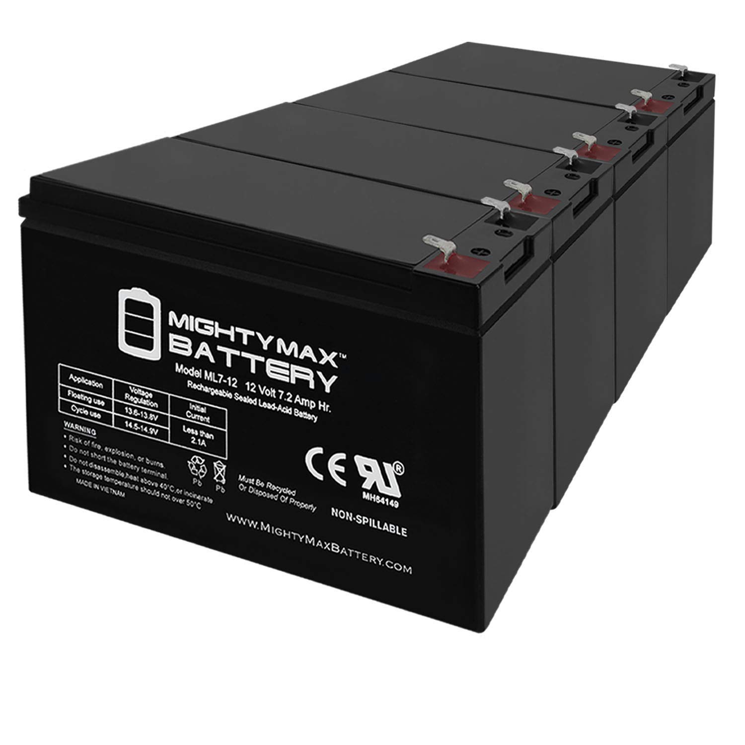 Mighty Max 12V 7.2AH SLA Replacement Battery for POWERWARE 9104 RS 3K - 4 Pack - Backup Power for UPS, Security Systems, Emergency Lights & Medical Equipment