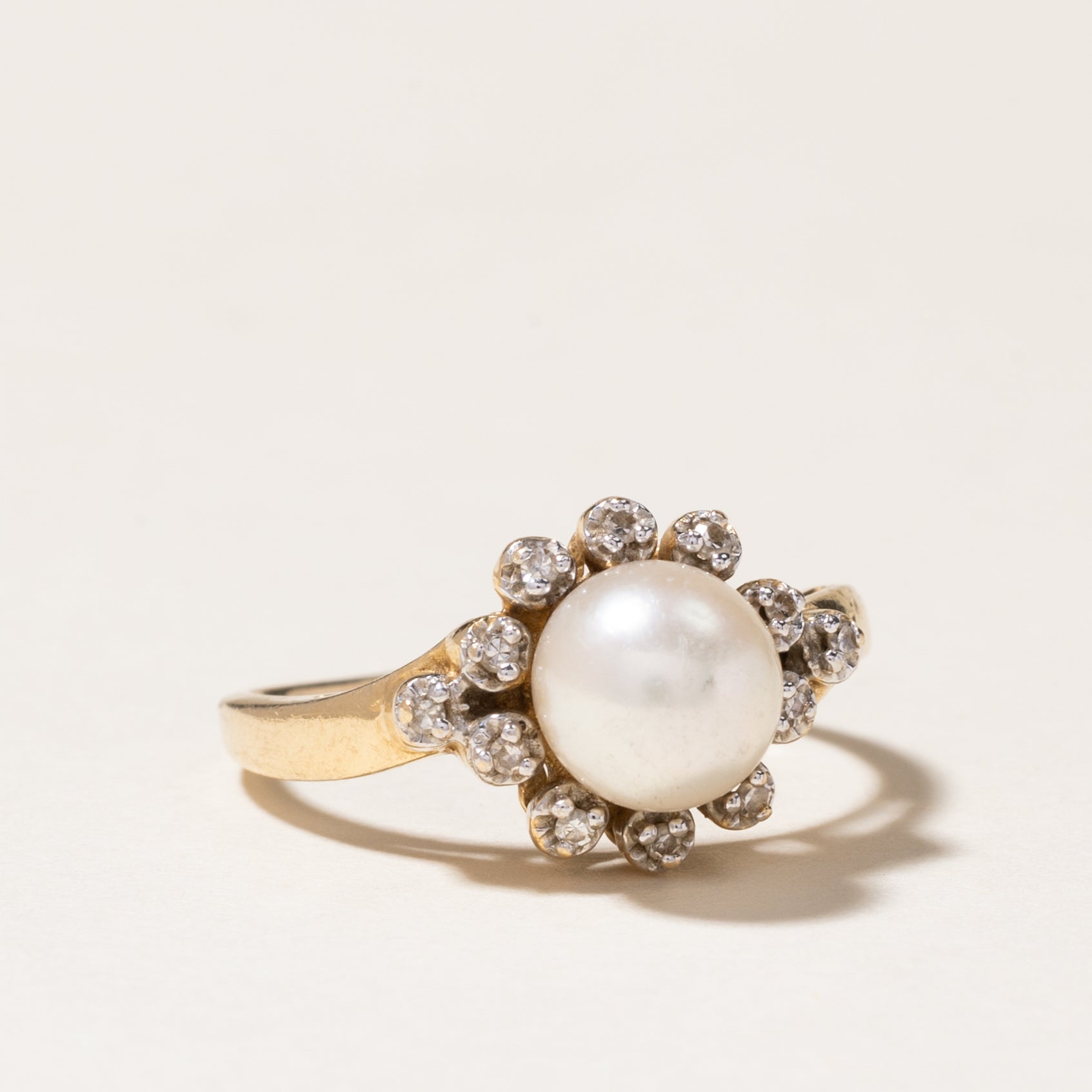 Elegant 6.70mm Pearl & Diamond Petal Ring (0.06ctw) - Size 4.75 - Perfect for Weddings, Anniversaries & Special Occasions