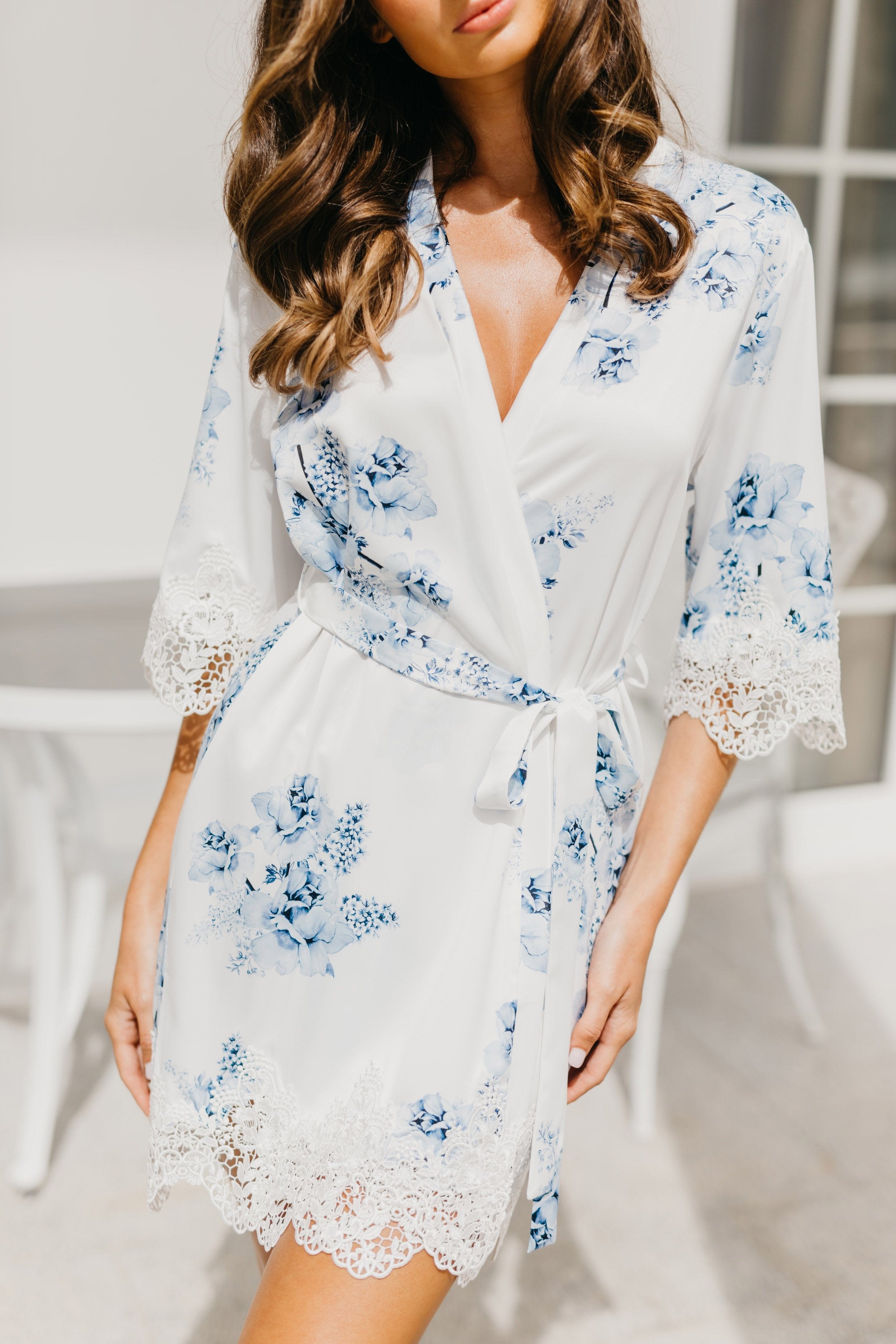 Ivana Bleu De Fleur Printed Robe - Floral Kimono Cover Up for Women, Lightweight Summer Beach Dress, Perfect for Poolside, Vacation & Boho Fashion