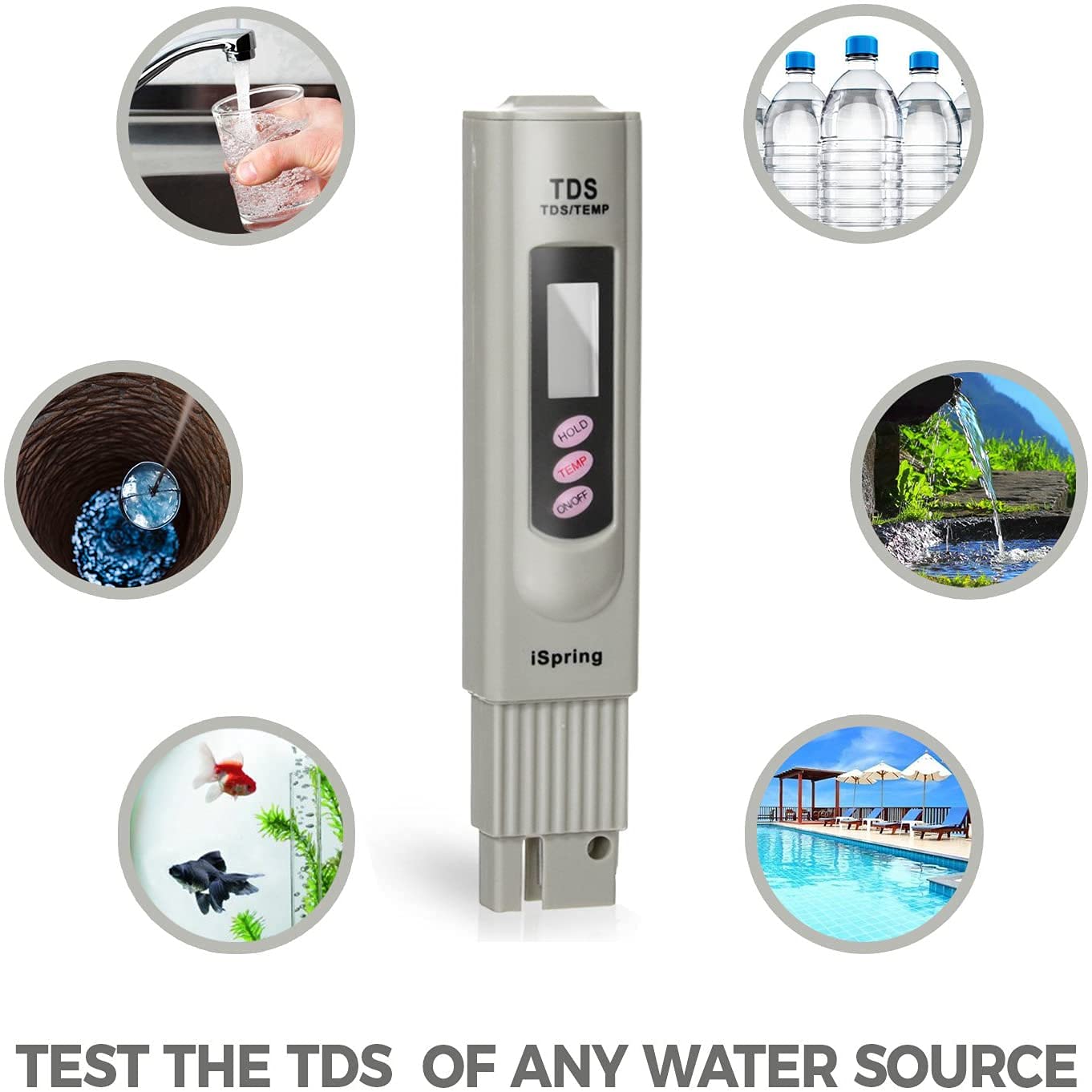 AK Anikash Digital TDS Meter with Temperature & pH Liquid Drop - Water Quality Tester for RO Purifier, Aquariums, Hydroponics & Drinking Water | Measures PPM/TDS/TEMP | Grey