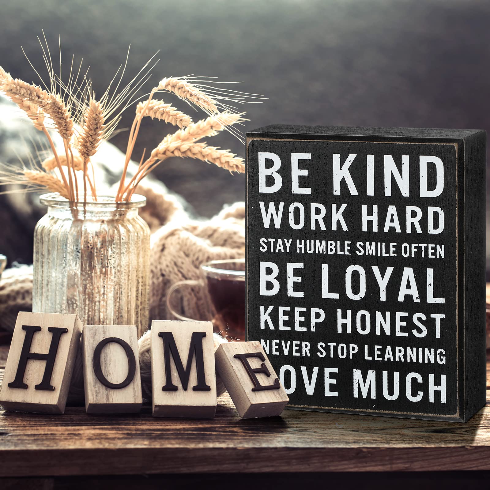 Jetec 4.7 x 6 Inch Wooden Box Signs with Inspirational Quotes - Be Kind Sayings for Home & Office Decor, Motivational Desk Plaque, Farmhouse Style - Perfect for Gifts, Wall Art, and Workspace Motivation