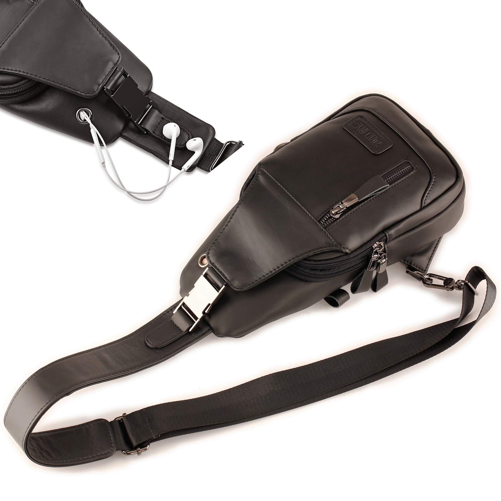 YUAN FAN Genuine Leather Crossbody Sling Bag for Men - Compact Travel Chest Shoulder Backpack for Outdoor Sports, Hiking & Daily Commute