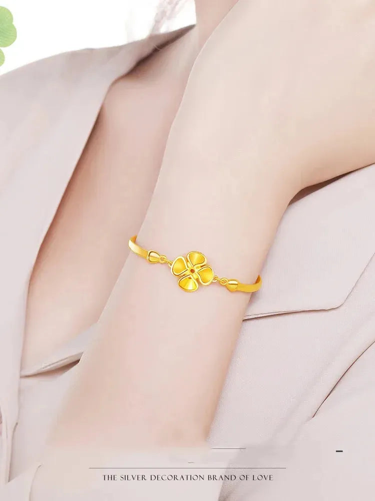 24K Pure Gold Bracelet for Women - 999 Solid Real Gold Bangle with Elegant Flower Design, Romantic & Classic Jewelry Gift for Anniversary, Valentine's Day - Trendy 2023 Collection (Perfect for Weddings, Parties & Special Occasions)