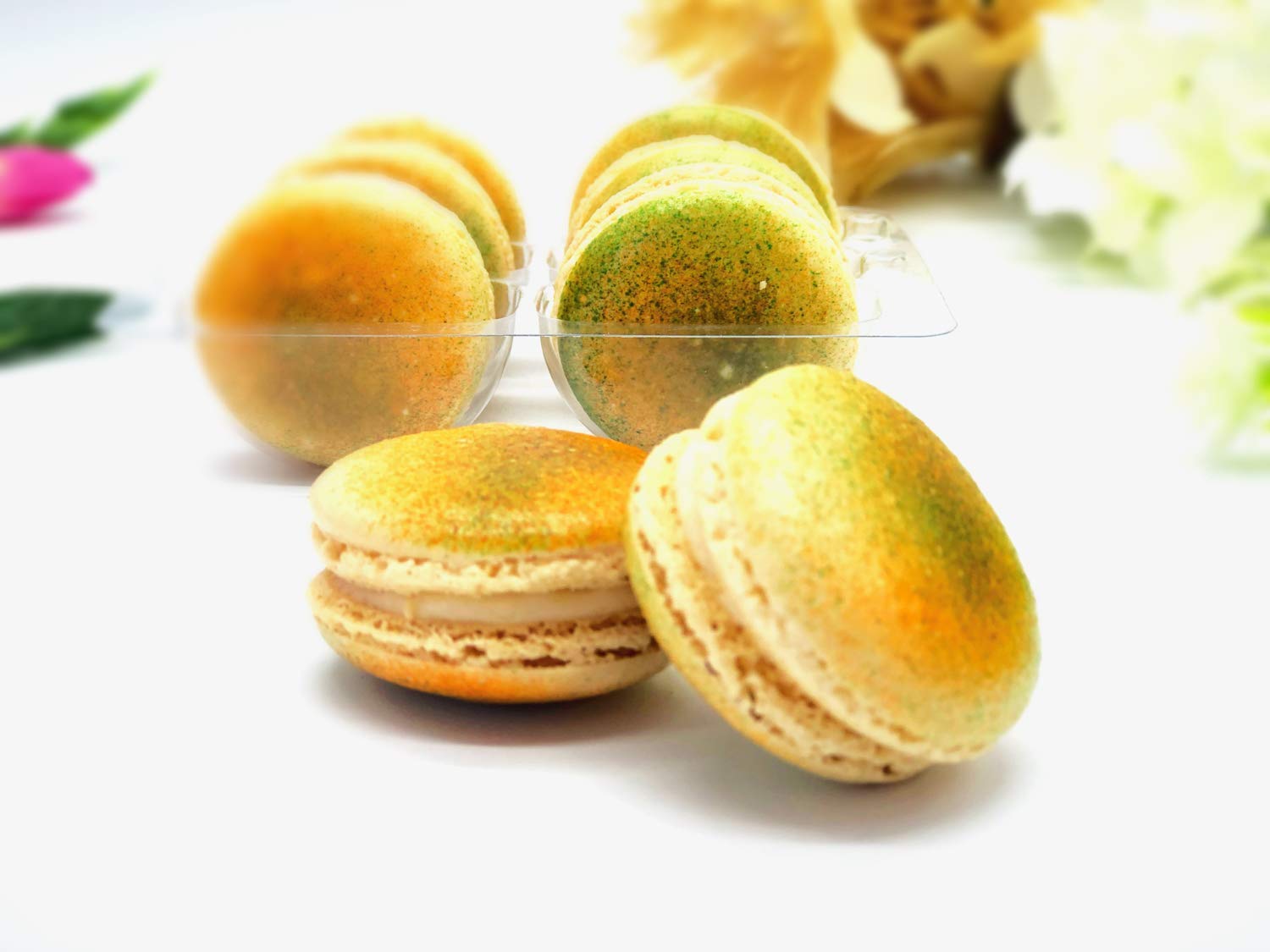 6 Pack Gluten Free French Pineapple Apricot Macarons - Delicate Almond Cookies for Parties, Gifts & Afternoon Tea