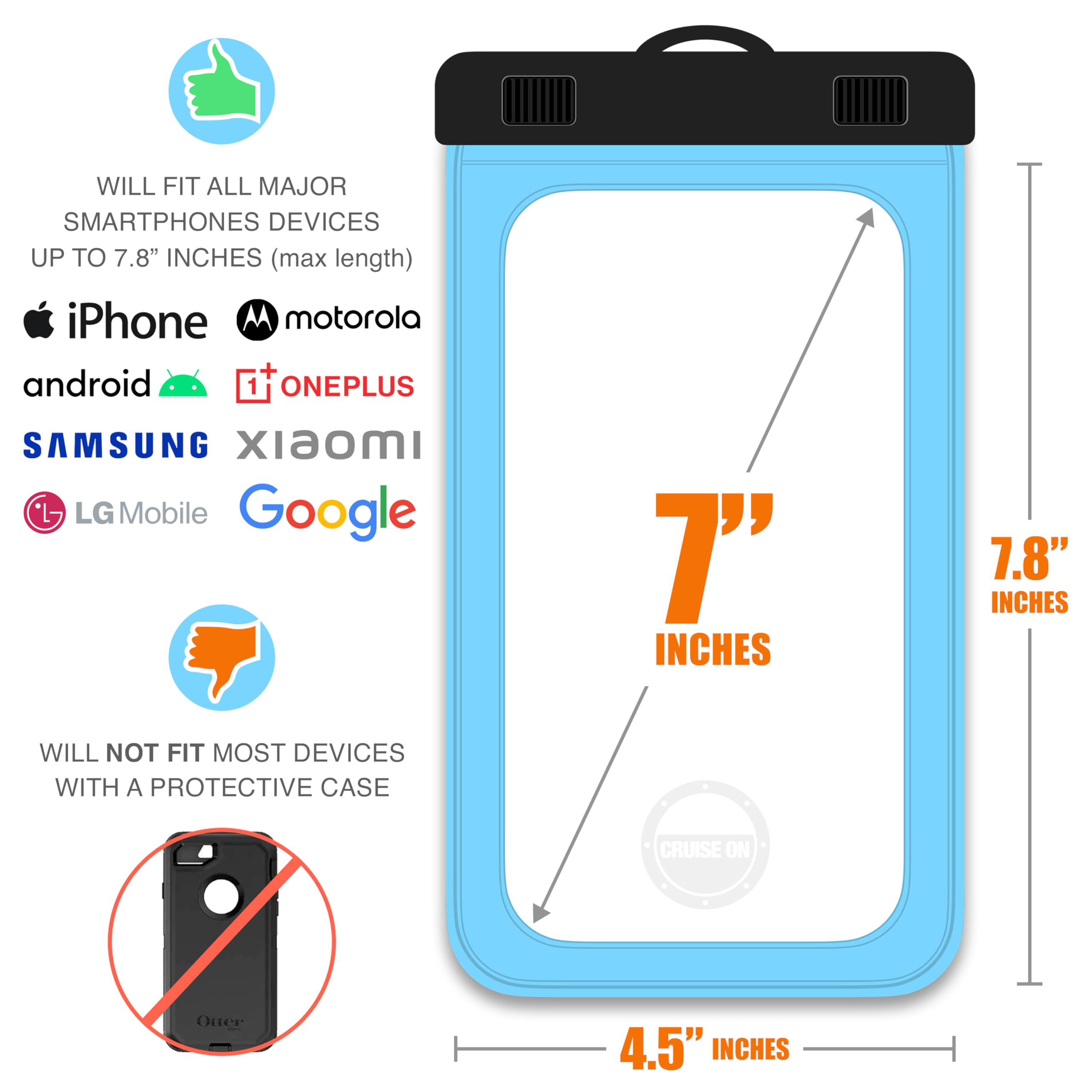 Waterproof Phone Pouch with Touch Screen - Extra Large Dry Bag for 7
