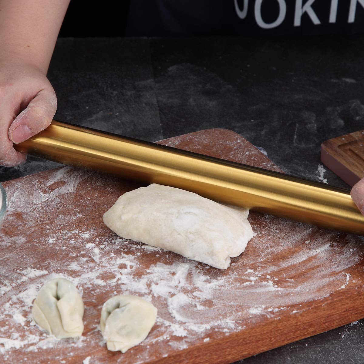 Berglander 16.7 Inch Gold Titanium Plated Stainless Steel Rolling Pin - Professional Baking Tool for Pizza, Dough, Pie & Cookies | Perfect Kitchen Gift for Bakers | Ideal for Home Baking, Pastry Making & Holiday Cooking