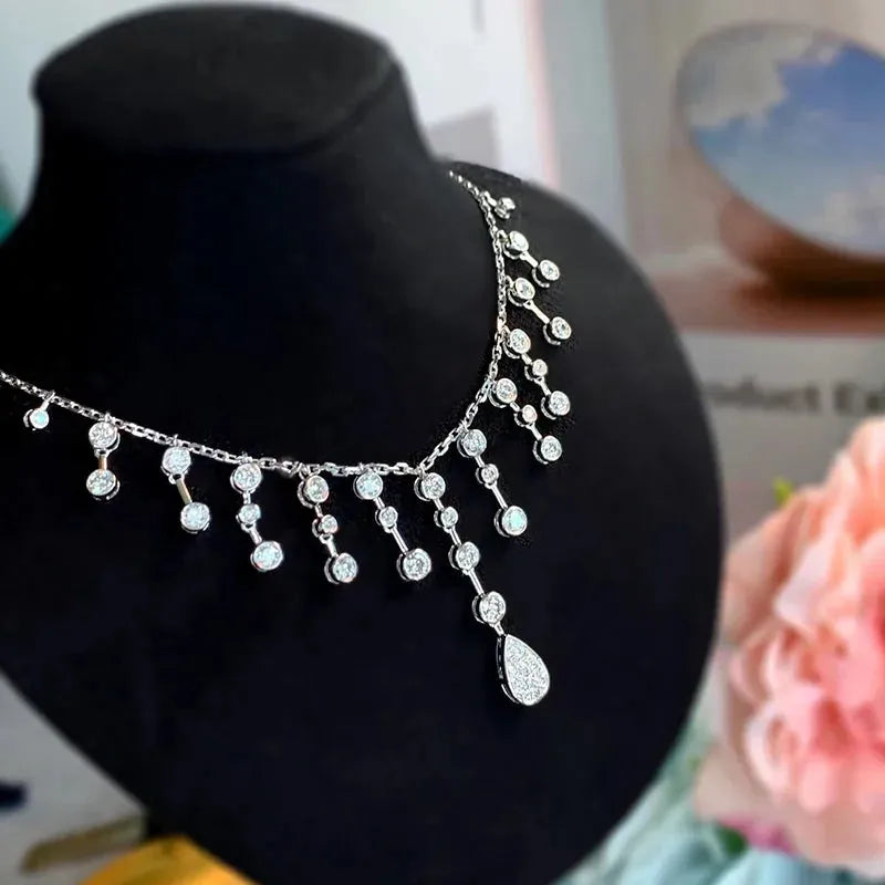 18K White Gold Diamond Necklace for Women - 2.0ct Natural Diamonds Luxury Jewelry Gift | Perfect for High-Class Banquets, Parties & Special Occasions