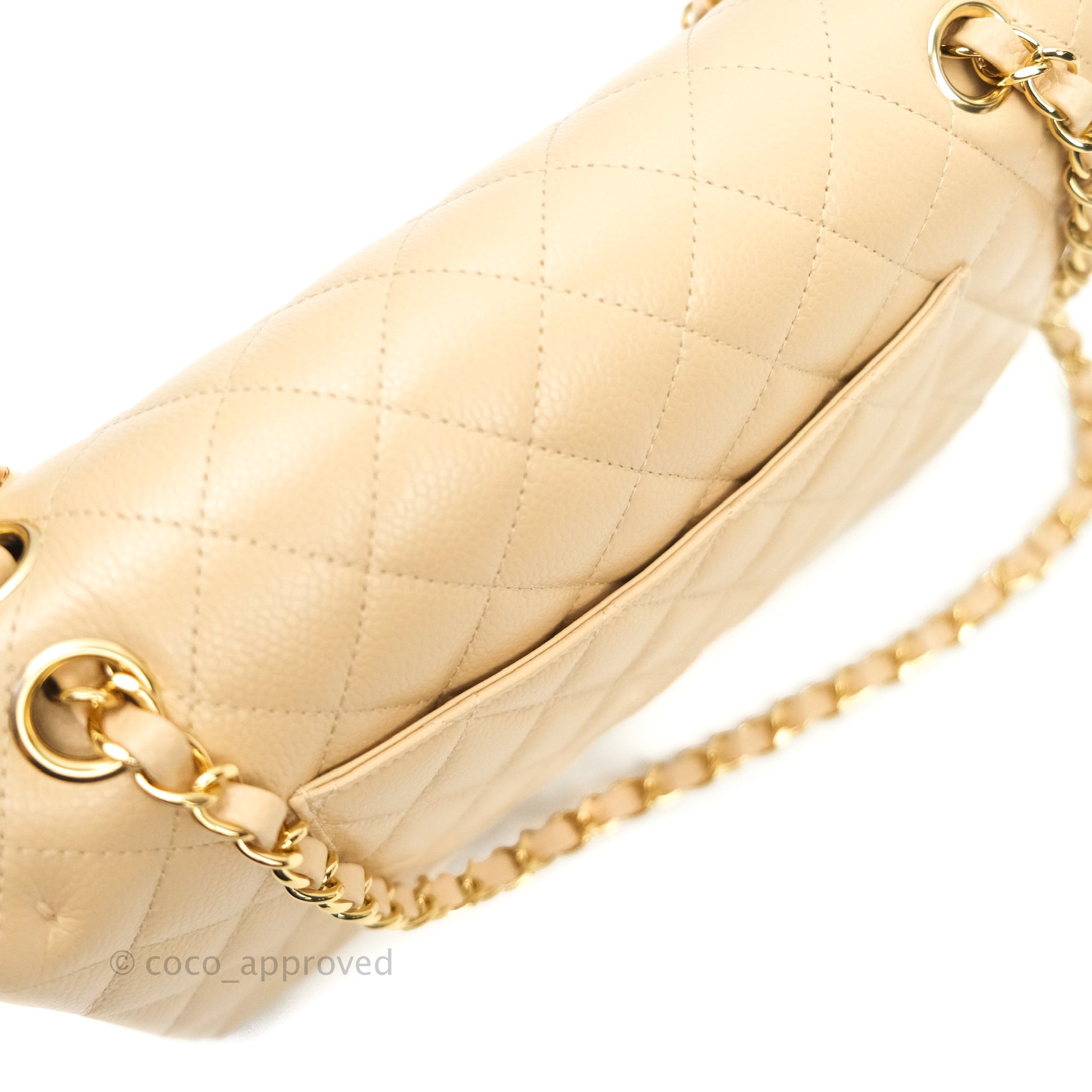 Chanel Classic M/L Medium Double Flap Bag in Beige Caviar Leather with Gold Hardware - Luxury Handbag for Women, Perfect for Work, Parties & Special Occasions
