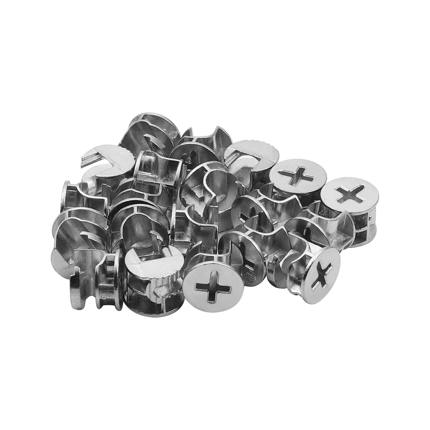 MroMax 15x12mm Silver Furniture Cam Lock Nut Connectors - 20pcs for Cabinet, Drawer, Dresser & Wardrobe Assembly - Durable Panel Fittings for Home & Office Furniture Installation