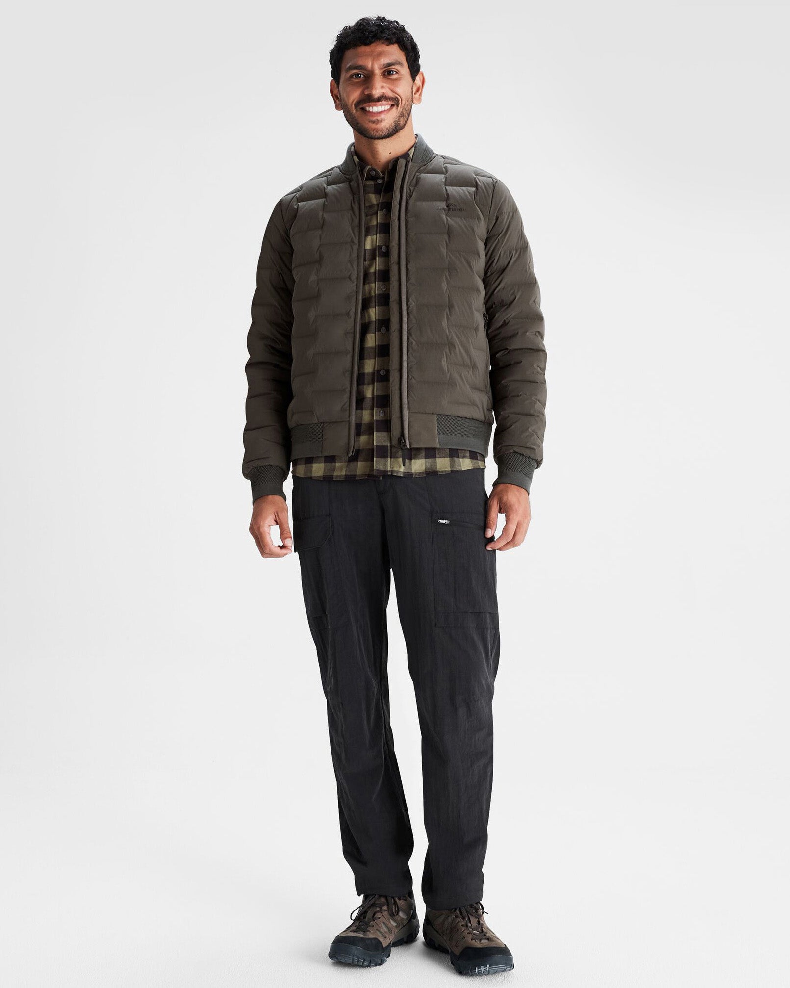 Men's Federate Stretch Down Bomber Jacket - Dark Moss Green | Lightweight Warm Winter Coat for Outdoor Activities & Casual Wear