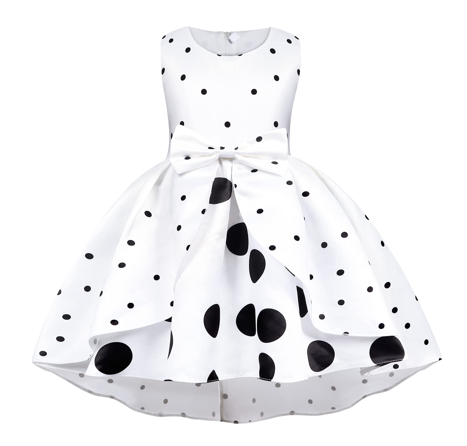 AmzBarley Girls Dalmatian Costume - White & Black Polka Dot Fancy Party Dress with Bowknot for Halloween, Birthday, Pageant & Holiday Events | Perfect for Dress-Up, Cosplay & Special Occasions