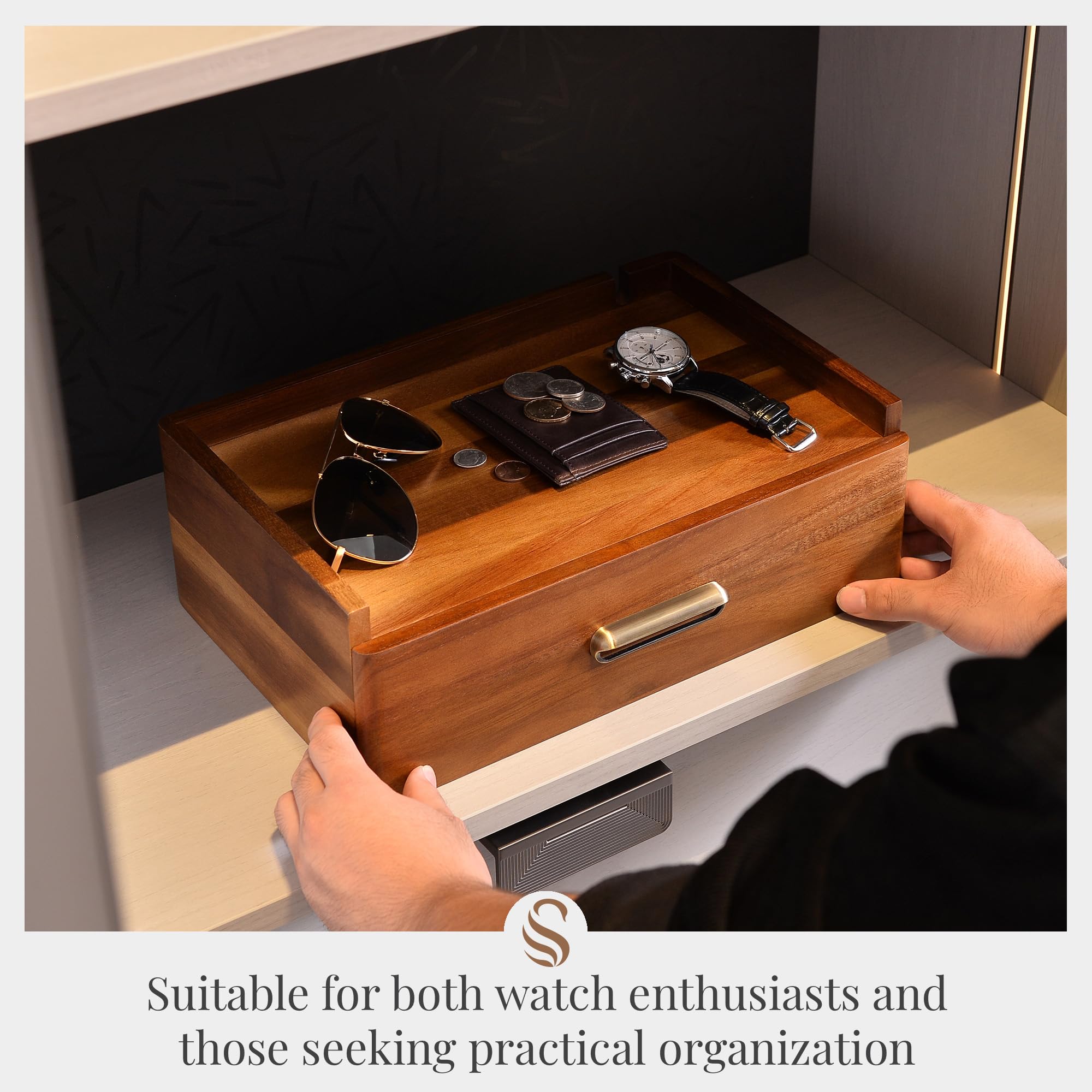 Premium Engraved Wood Docking Station Organizer - EDC Tray, Sunglasses Holder & Phone/Watch Stand | Perfect for Office, Bedroom & Travel | Unique Christmas Gift Idea