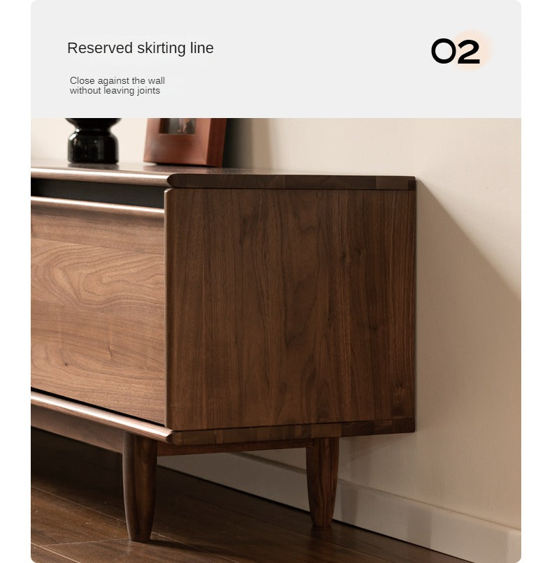 Premium Black Walnut & Ash Solid Wood TV Stand with Skeleton Line Design - Modern Entertainment Center for Living Room, Bedroom, and Home Theater Setup