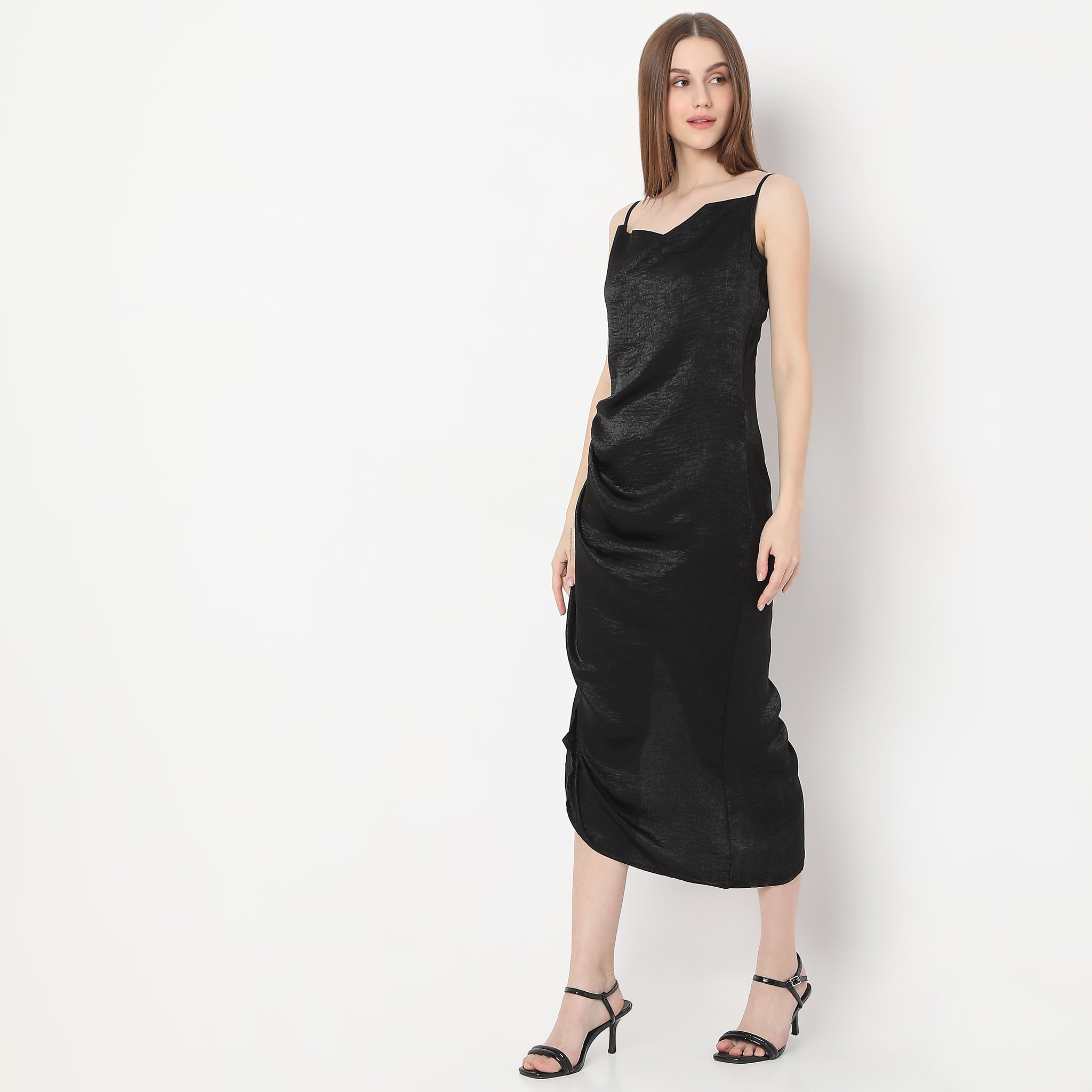 Women's Fitted Calf-Length Solid Color Sleeveless Dress for Casual Wear, Office & Summer Outfits
