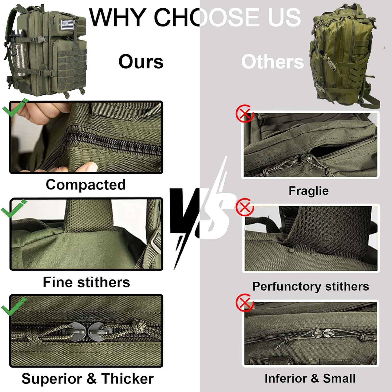 45L Military Tactical Backpack for Men - Waterproof 3-Day Assault Pack with MOLLE System & Hydration Compatible - Perfect for Camping, Hiking, Airsoft & Outdoor Adventures (Army Green)