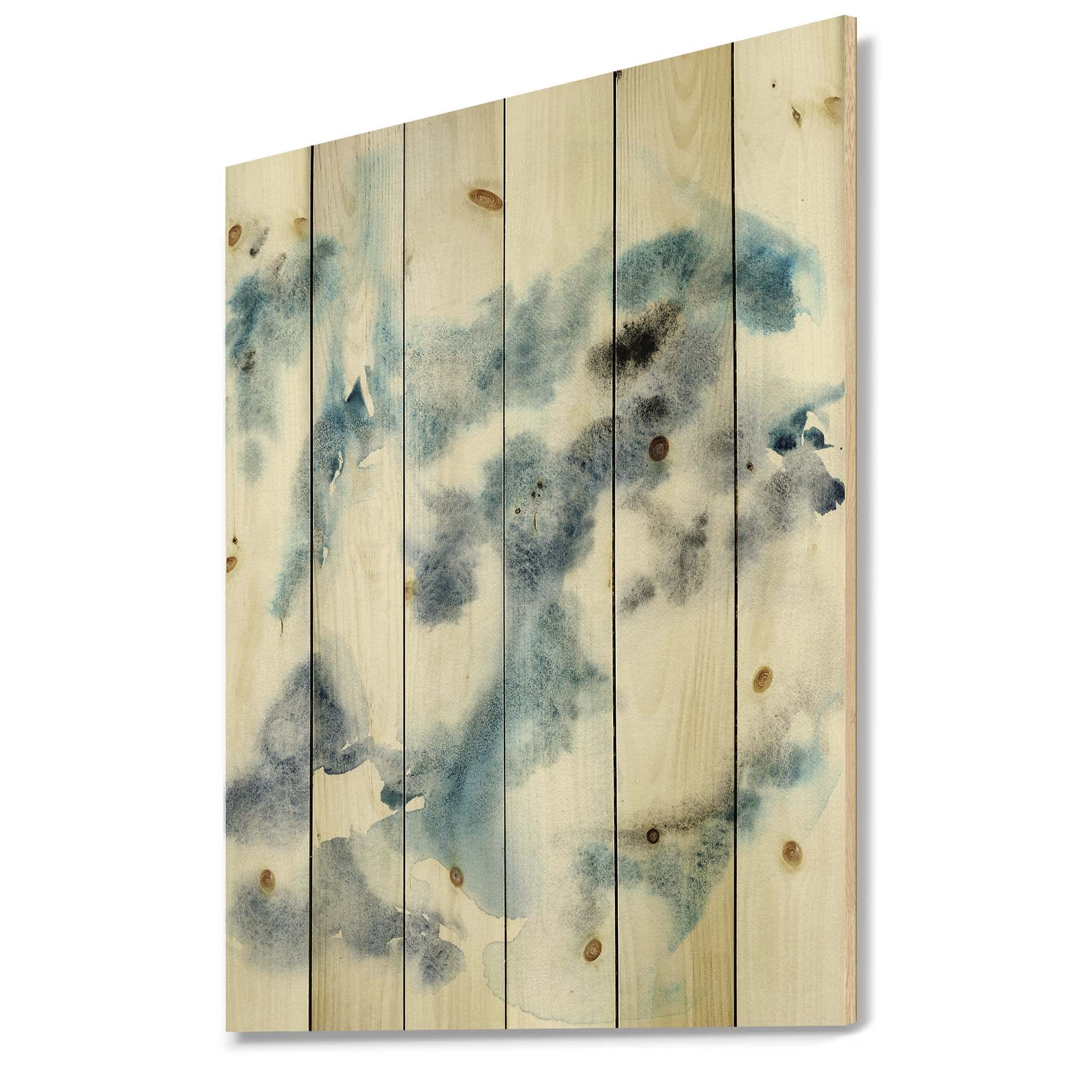 Abstract Dark Blue Clouds Modern Wood Wall Art - Contemporary Blue Wood Wall Decor, Large Pine Wood Wall Panels for Living Room, Bedroom & Office Decor