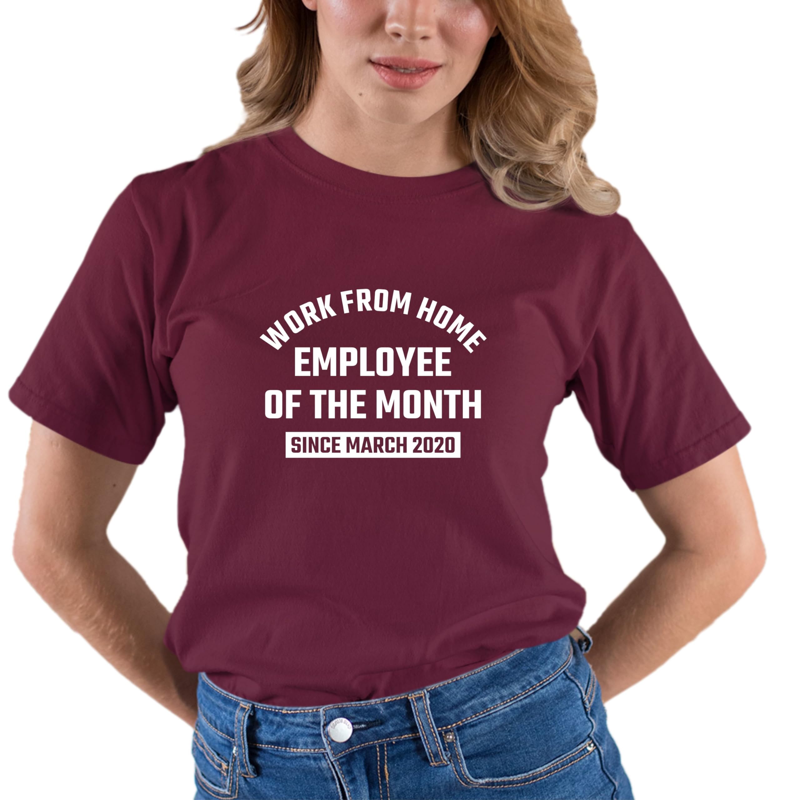 Funny Work From Home Employee of The Month T-Shirt Since March 2020 - Comfortable Cotton Tee for Remote Workers, Office Humor Gift, Casual Wear