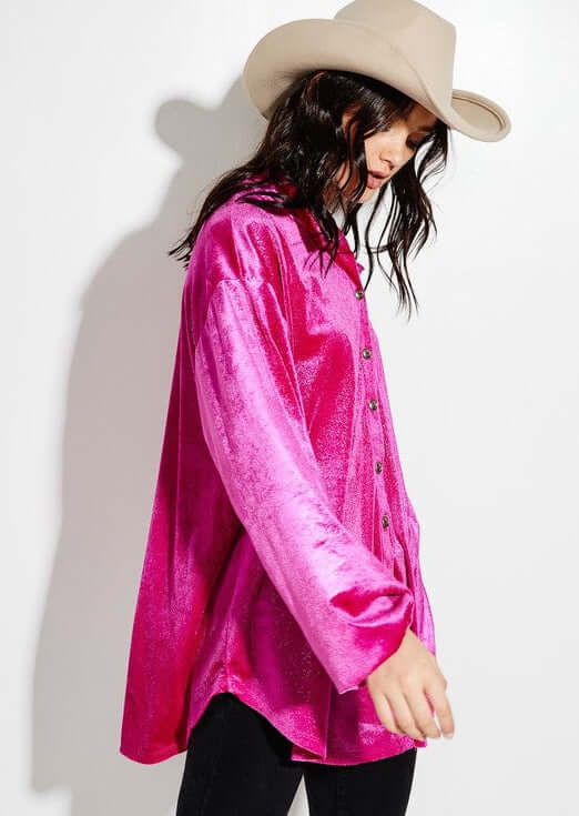 Fuchsia Glam Shacket for Women - Cozy Oversized Button-Up Jacket - Clearance Final Sale - Perfect for Fall Layering & Casual Outfits
