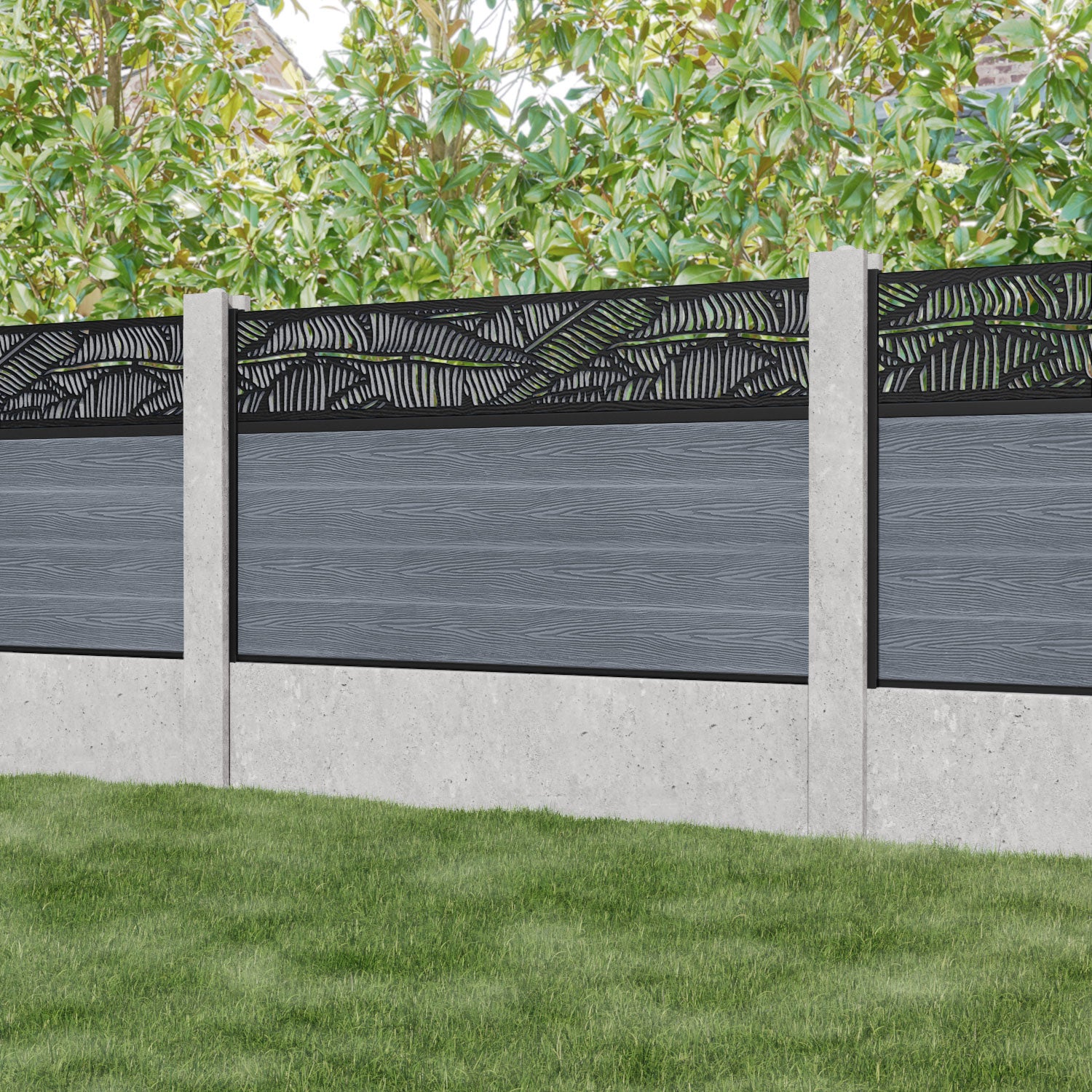 Classic Anthracite Feather Fence Panel for Concrete Posts - Durable Privacy Screen for Backyard, Garden, and Patio