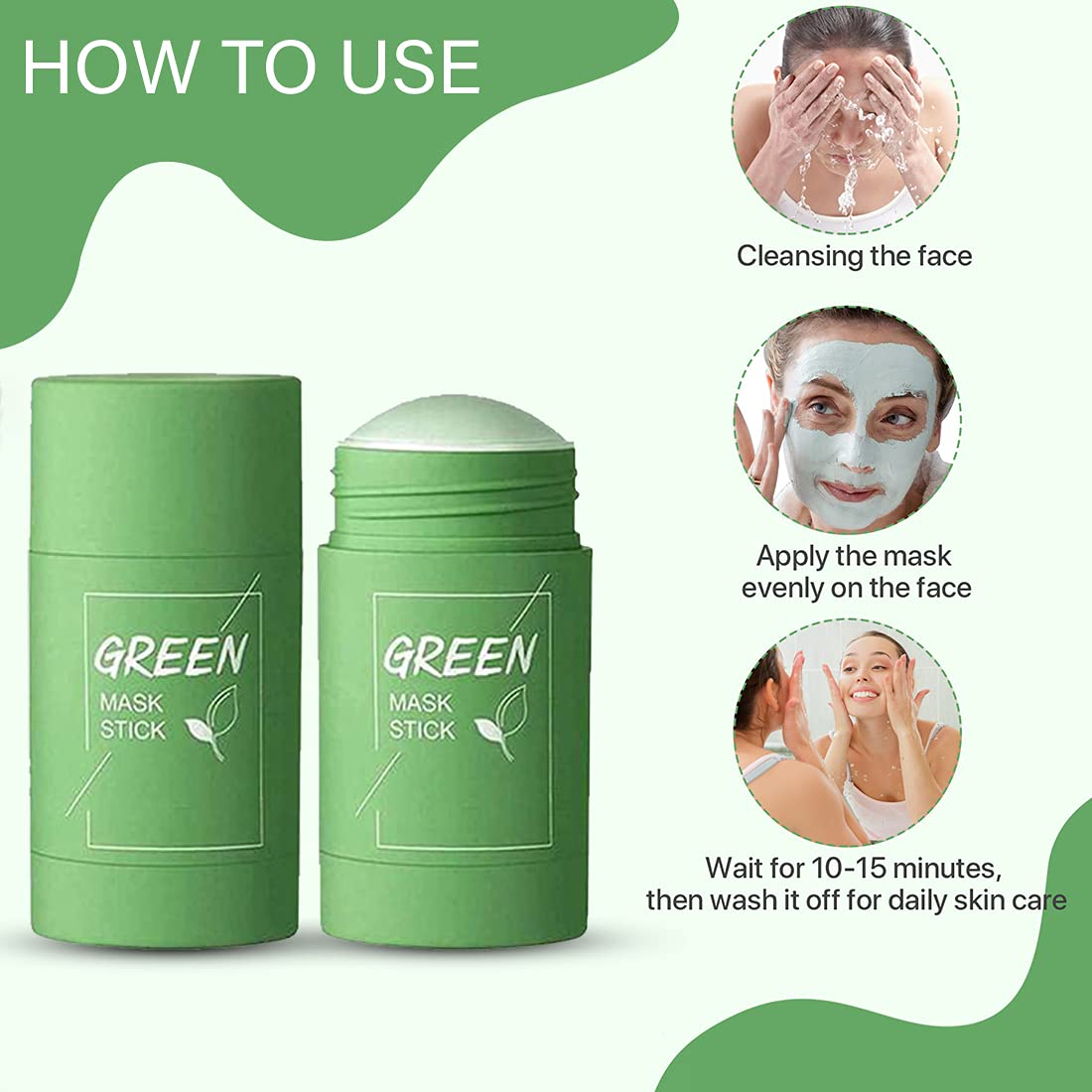 Adbeni Green Tea Purifying Clay Stick Mask - Oil Control & Anti-Acne Face Mask Stick for Deep Cleansing Pores, Detox & Tone Skin - Pack of 2 (40g Each) - Perfect for Oily & Acne-Prone Skin Care Routine, Travel-Friendly Solid Eggplant Facial Mask