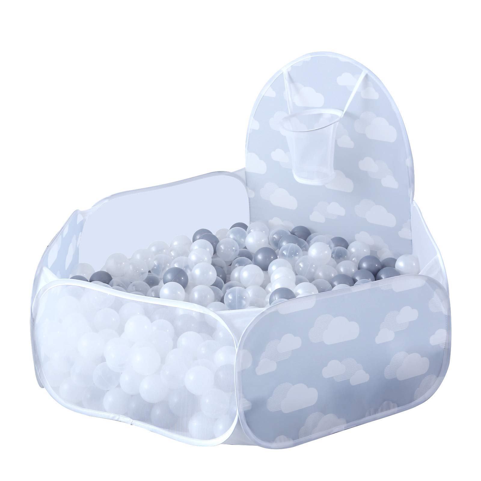 PlayMaty Ball Pit Play Tent with Basketball Hoop - 4ft/120cm Indoor Outdoor Playhouse for Babies, Toddlers & Kids - Perfect for Backyard, Nursery, Daycare & Birthday Parties (Balls Not Included, Grey)