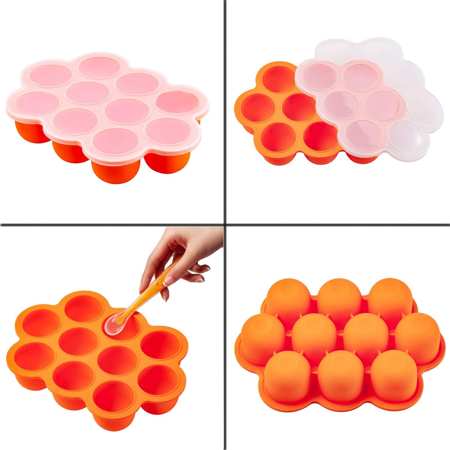 RAGYULA Silicone Baby Food Freezer Tray with Lid - BPA-Free, Dishwasher & Microwave Safe - Perfect for Homemade Puree Storage & Meal Prep (Orange, Pack of 1) | Ideal for Busy Parents & Baby-Led Weaning
