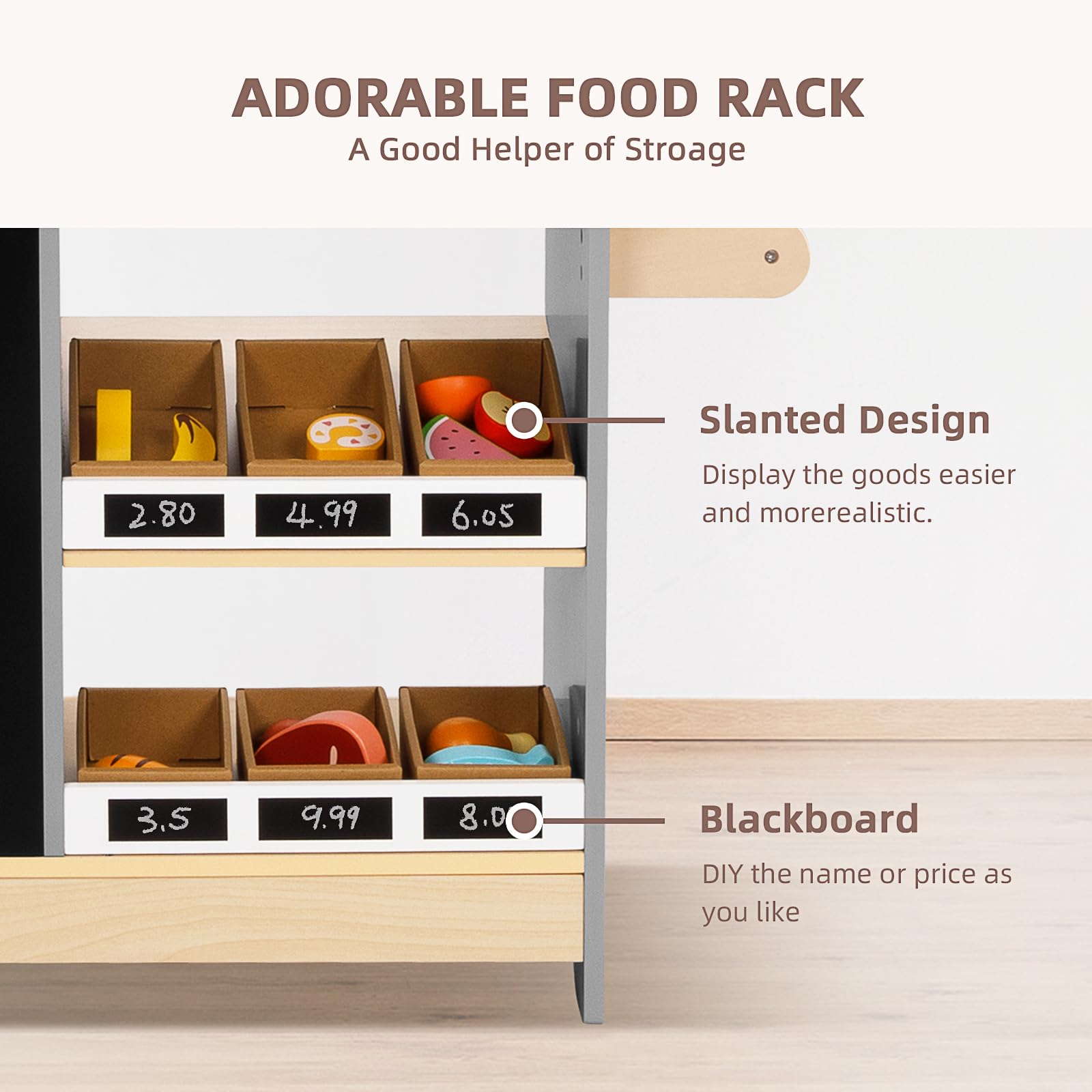 All-in-One Kids Grocery Store Pretend Play Set with Chalkboard, Reversible Design, Oven, Scale, Rolling Wheels & Cash Register - Educational Toy for Ages 3+ - Perfect for Role Play, Preschool Learning & Family Fun Time