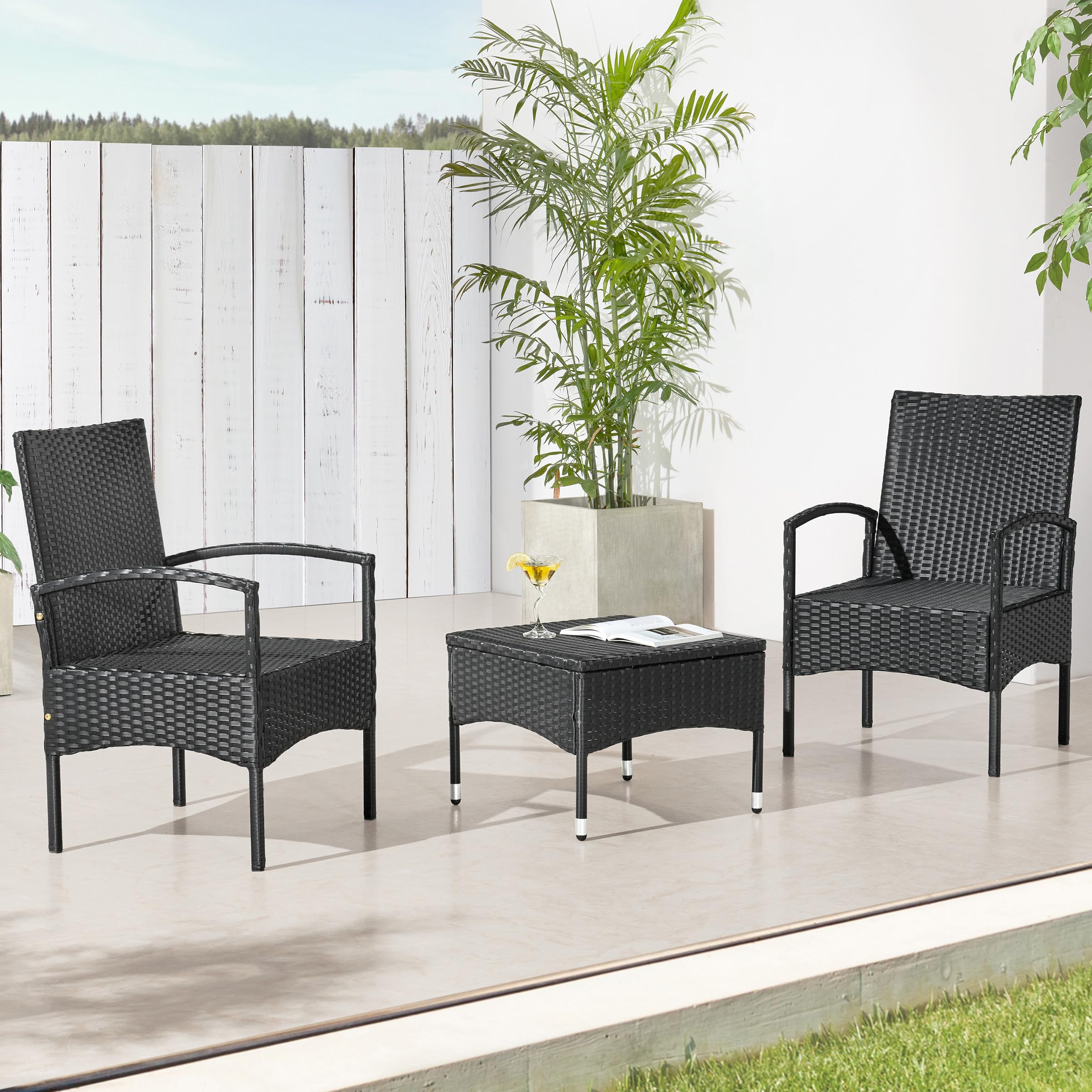 Premium Gray Outdoor Patio Set - 3-Piece Rattan Furniture Combo with 2 Chairs & Table for Deck, Balcony, Porch | Durable Weather-Resistant Wicker Seating for Backyard, Garden & Poolside Relaxation