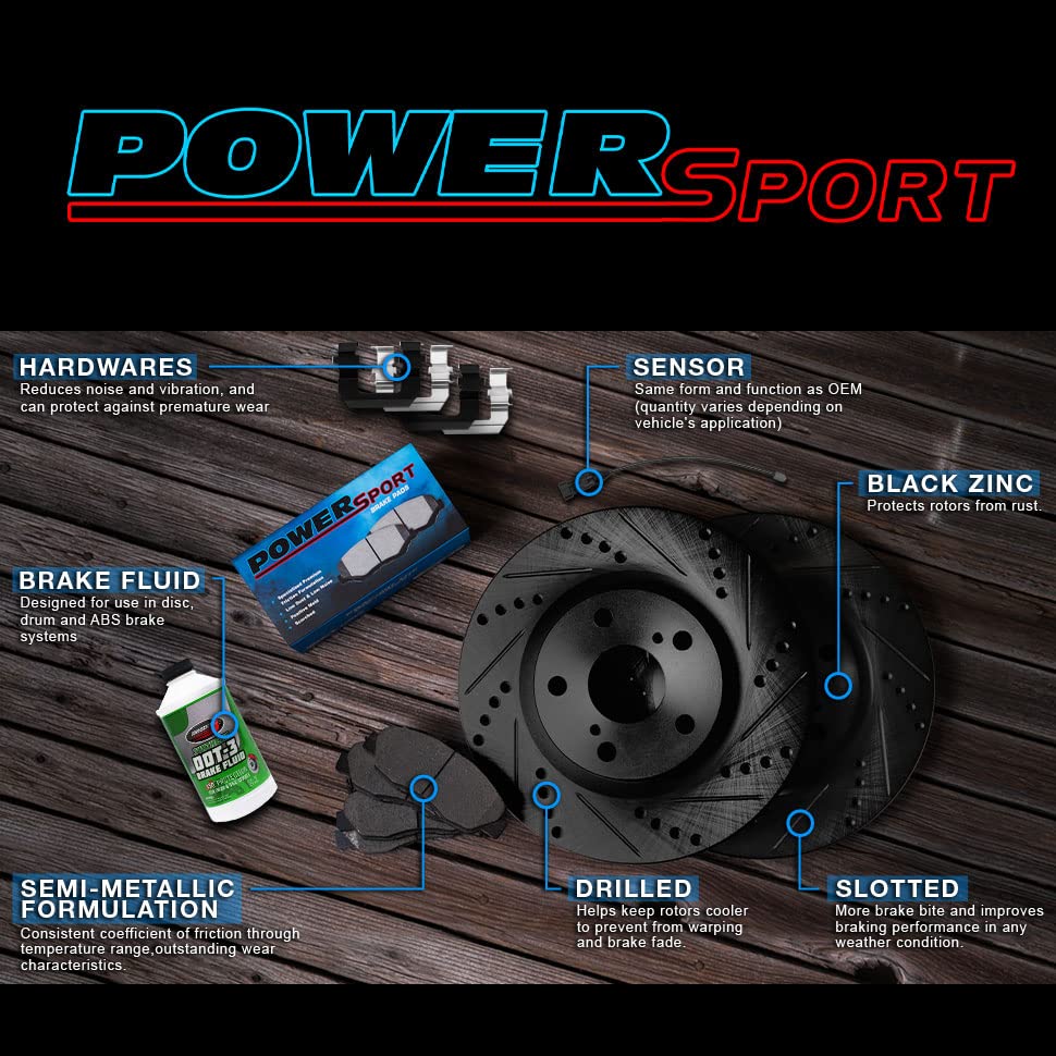 High-Performance Power Sport Front Brake Kit - Semi-Metallic Brake Pads & Rotors with Hardware & Sensor Wire (BBC1.35190.53) - Perfect for ATV, UTV, Motorcycle & Off-Road Vehicle Maintenance