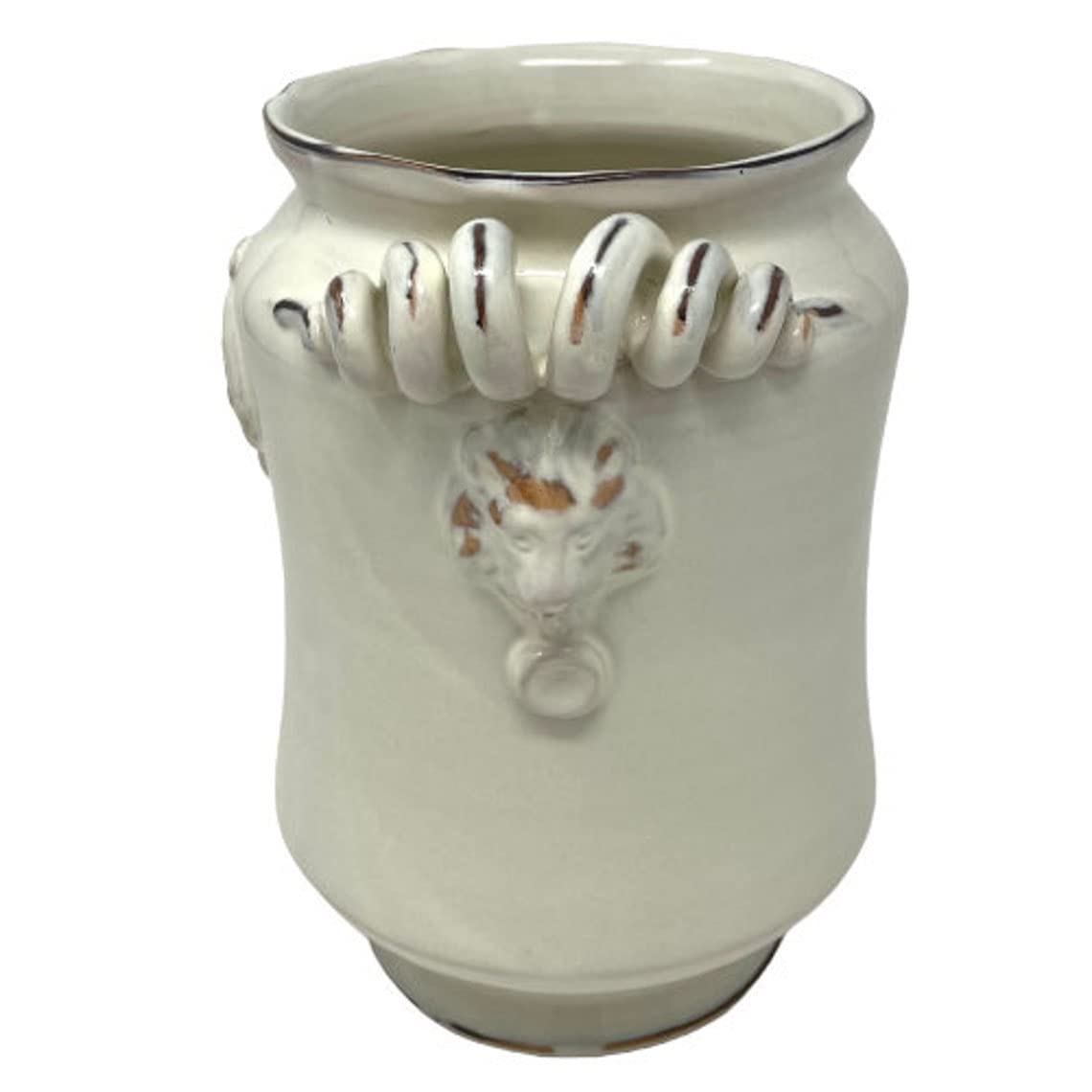 Italian Ceramic Utensil Holder - Hand Painted Wine Bottle Holder, Rustic Tuscan Art Pottery, White Shabby Chic Design, Made in Italy | Perfect for Kitchen Organization & Wine Storage Decor