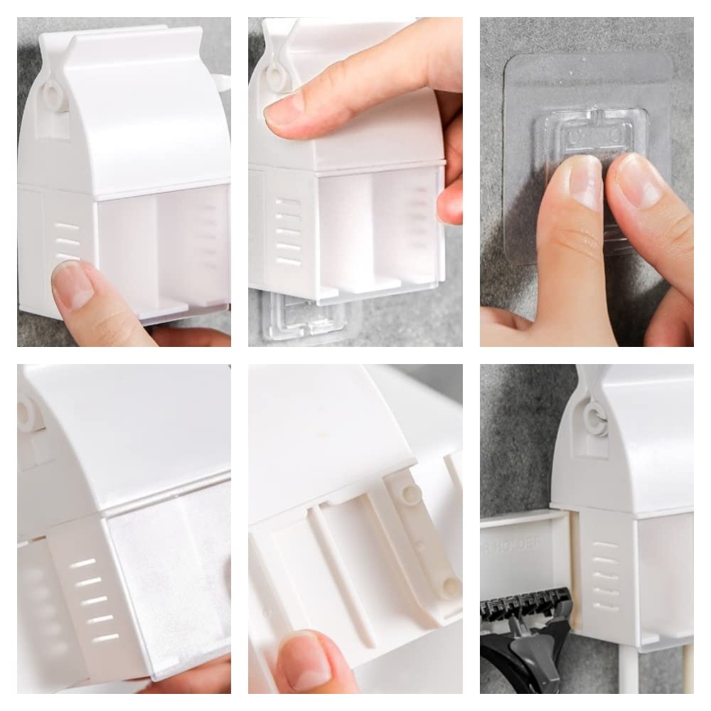 2-Pack Rolling Toothpaste Tube Squeezer Dispenser with Toothbrush & Razor Holder - Plastic Manual Toothpaste Pump Clip - Bathroom Organizer Wall Mount Stand for Efficient Space Saving & Clutter-Free Countertops