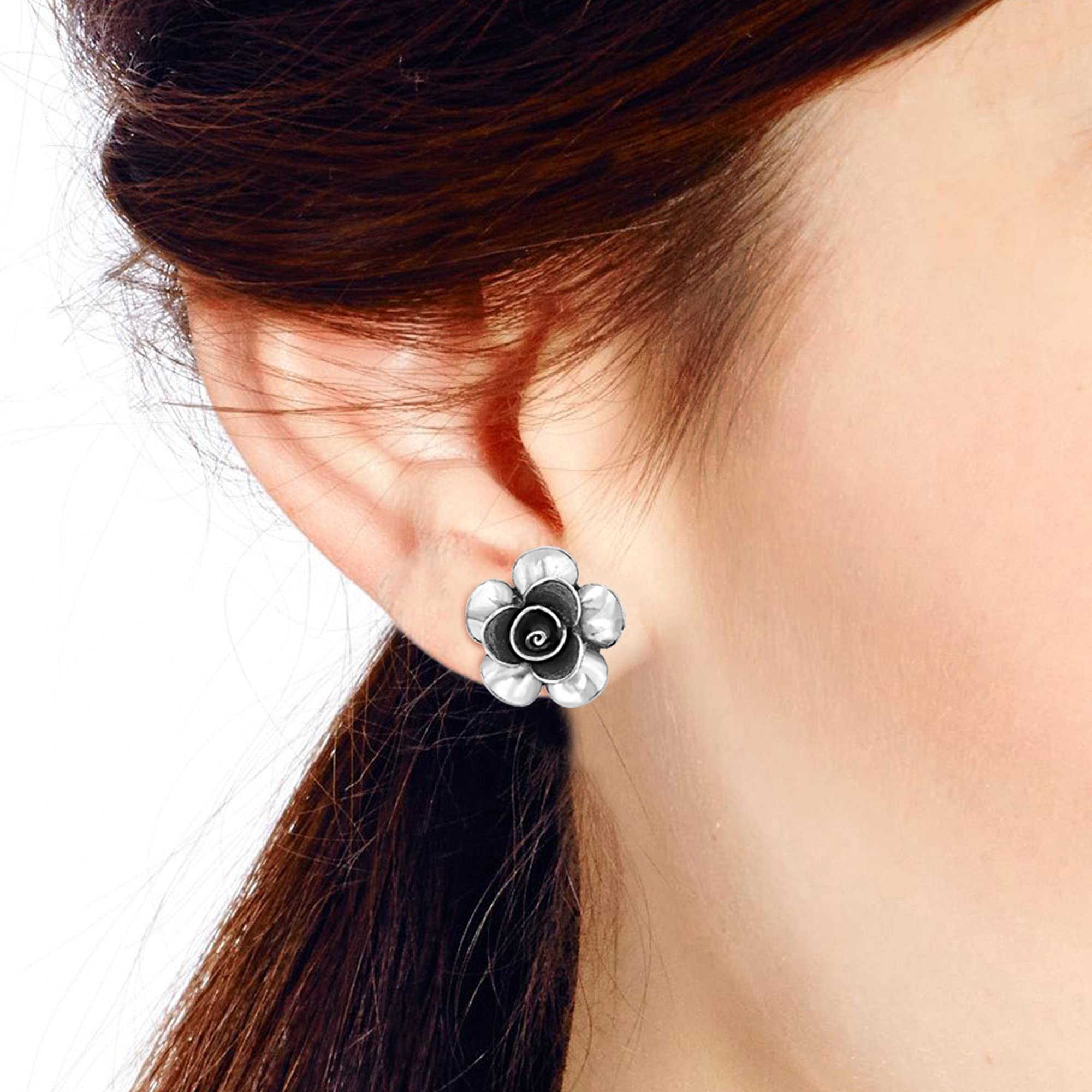 AeraVida Lustrous Magnolia Flower Sterling Silver Stud Earrings for Women - Minimalist Floral Jewelry Gift for Daughter, Wife, Girlfriend | Perfect for Weddings, Anniversaries & Everyday Elegance